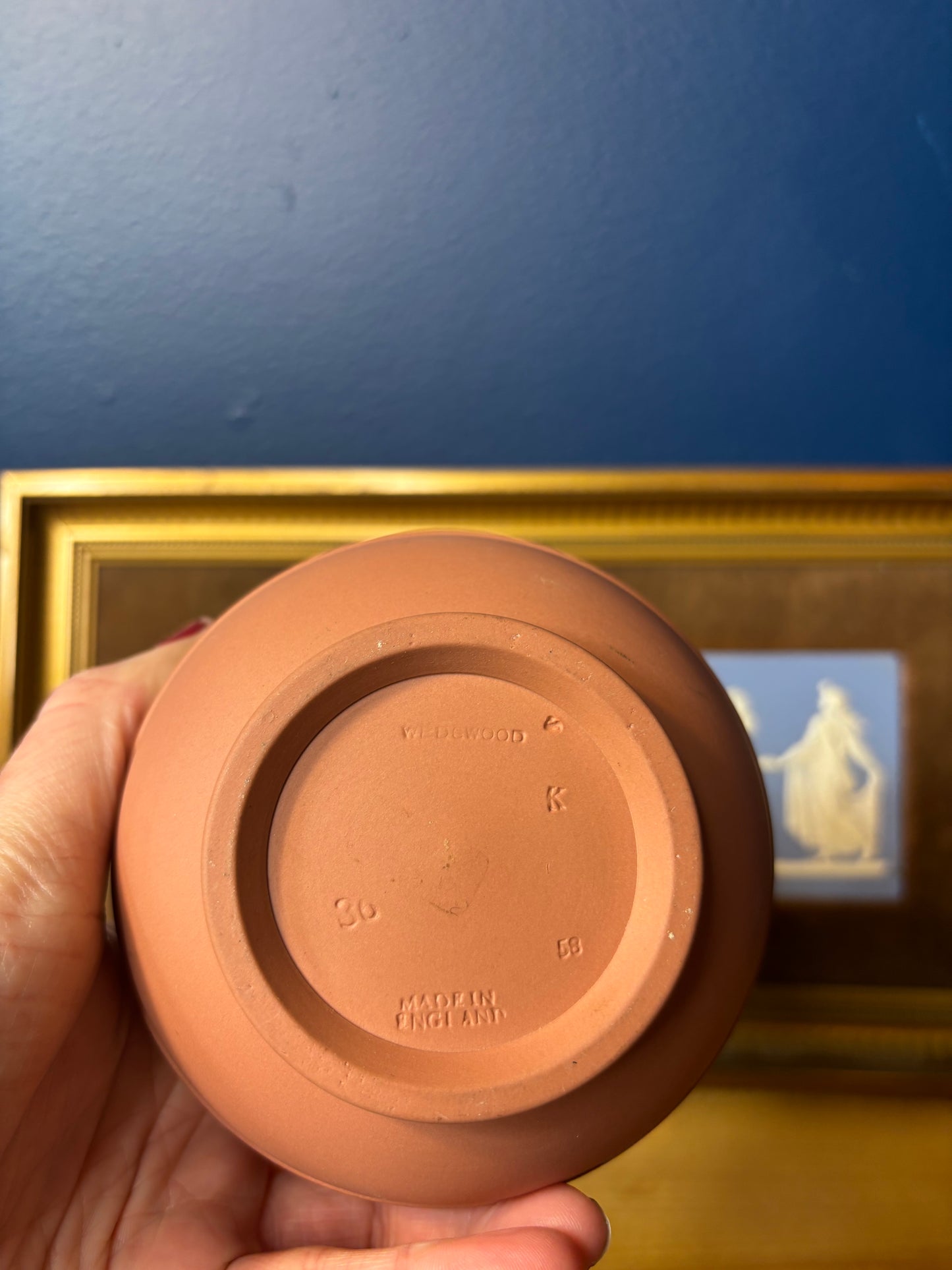 Wedgwood Jasperware terracotta pitcher with gorgeous floral borders!