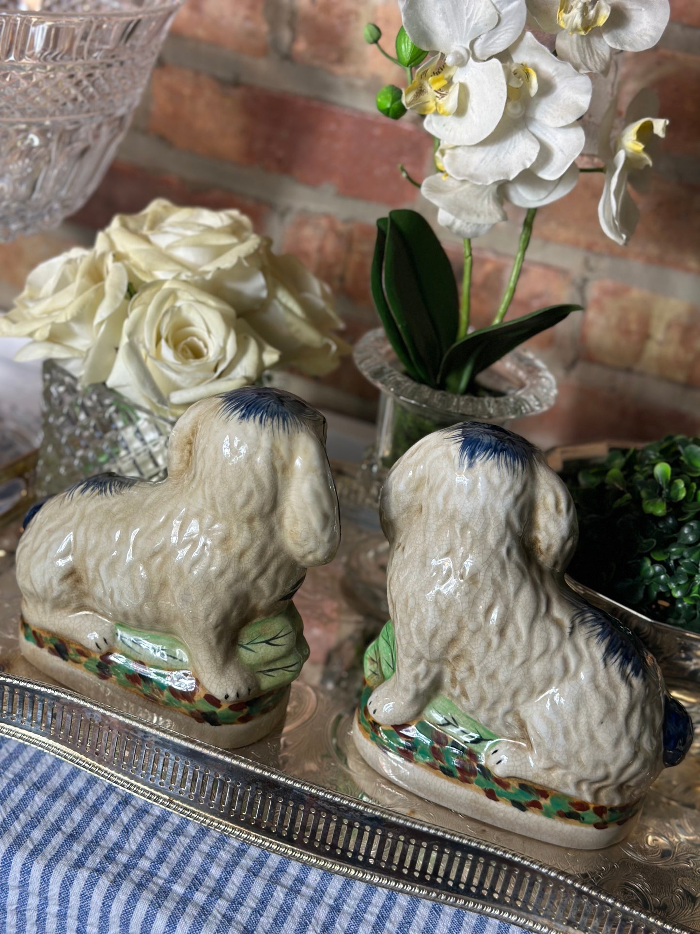 Danny's Fine Porcelain - Ceramic Bunny/Rabbit Figure Pair, Blue/White, 6x3" - Pristine!