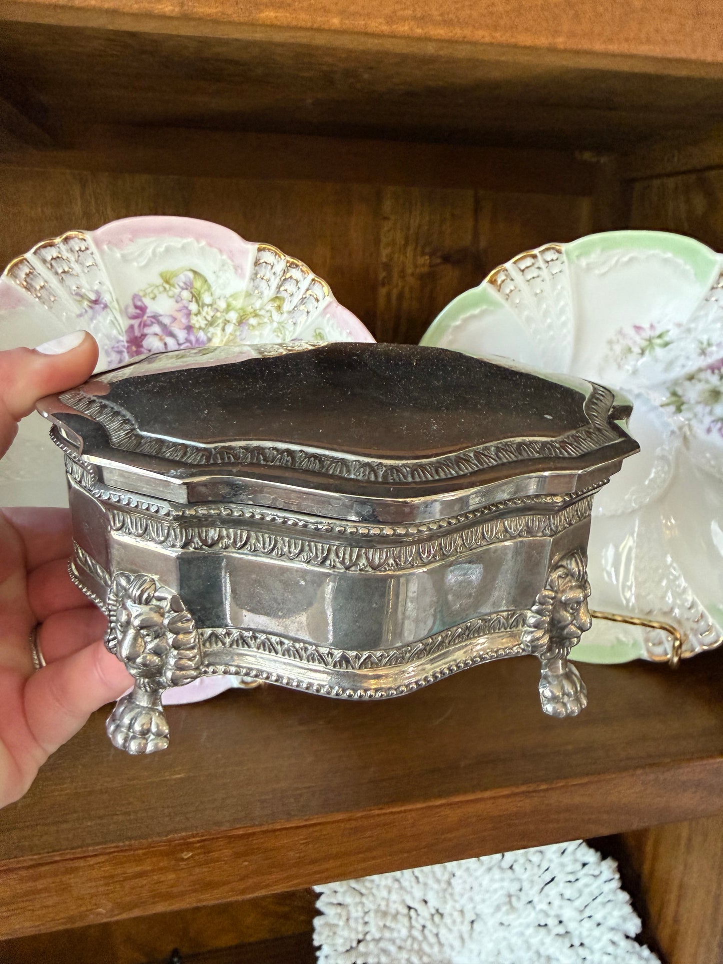 Live 5/14 for Nicole - Vintage Silver Plate Music Box lion paw feet