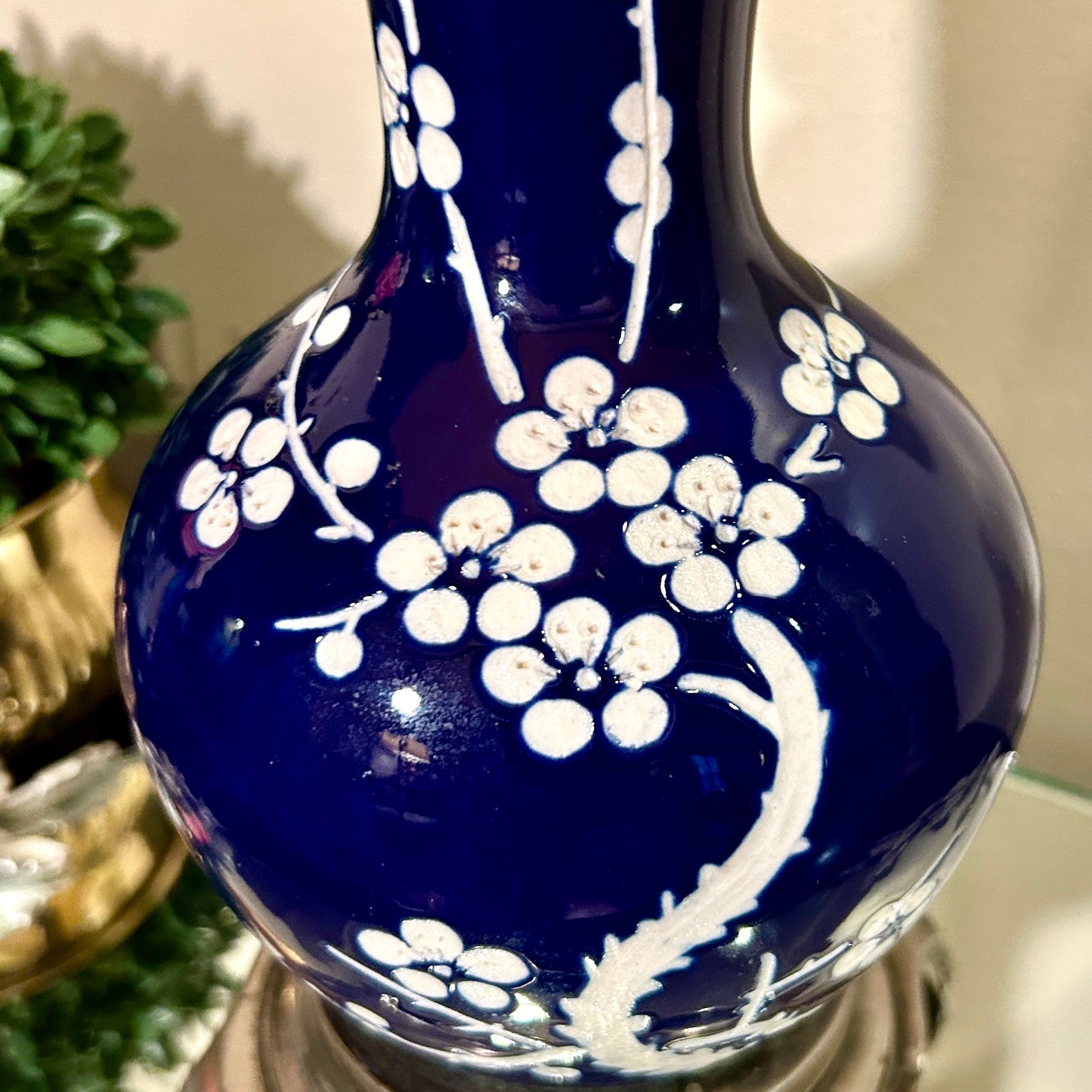 Vintage Blue & White chinoiserie cherry blossom Ginger Jar Lamp