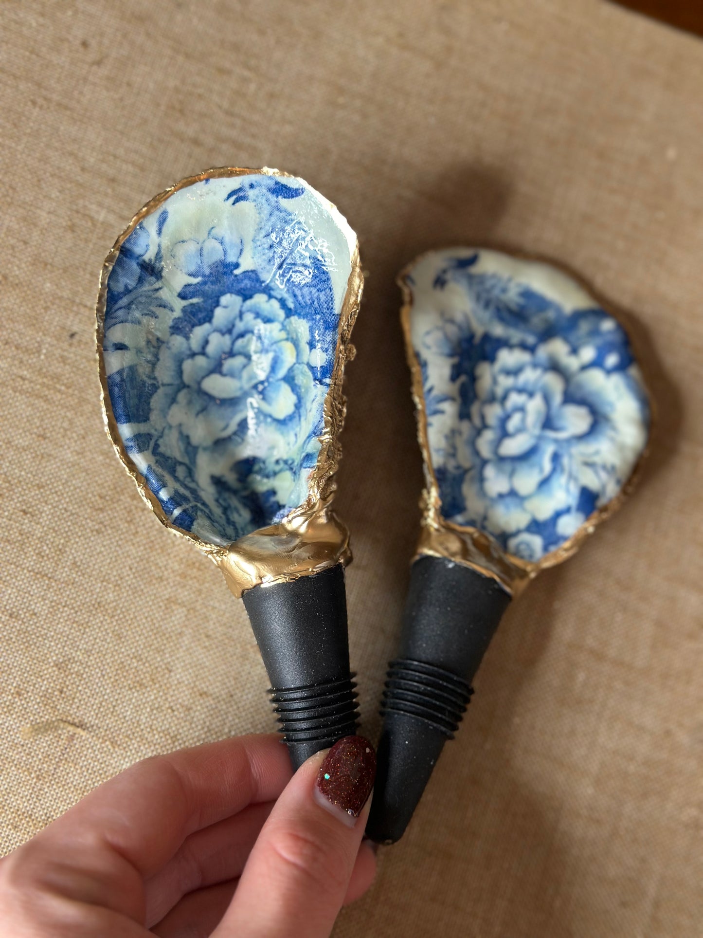 Artisan-Made, Gold Dipped Oyster Wine Stoppers, 3-4” Long