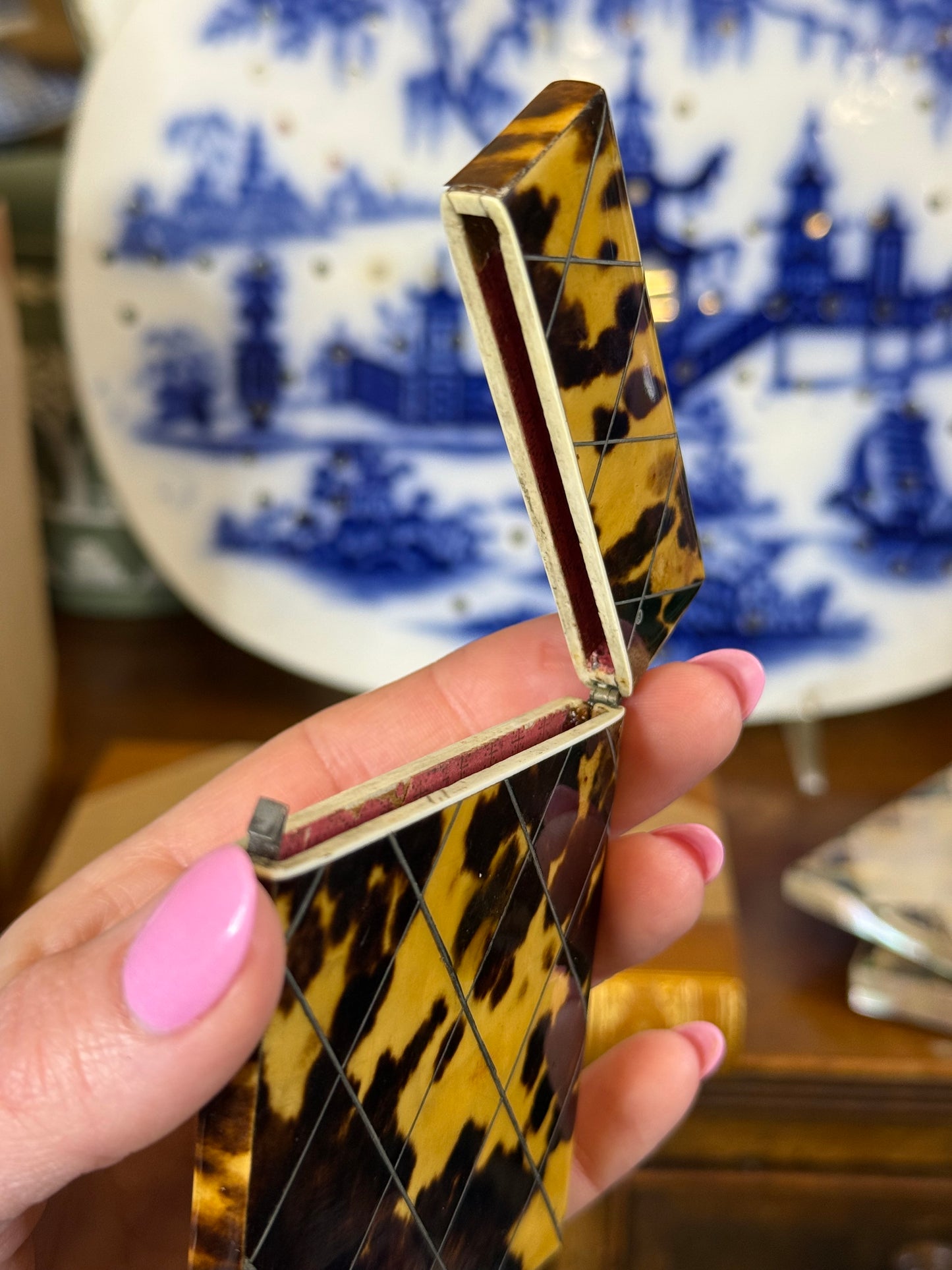 Antique Tortoiseshell & Silver Inlaid Calling Card Case | Georgian/Victorian Era | 4” x 3” | As-Is