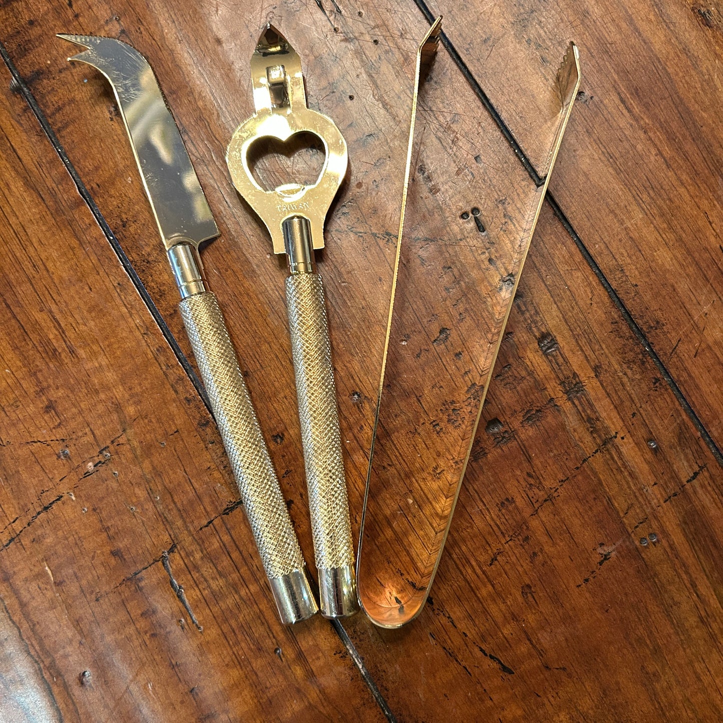 Vintage designer Georges Briard gold plated 3 piece bartool set