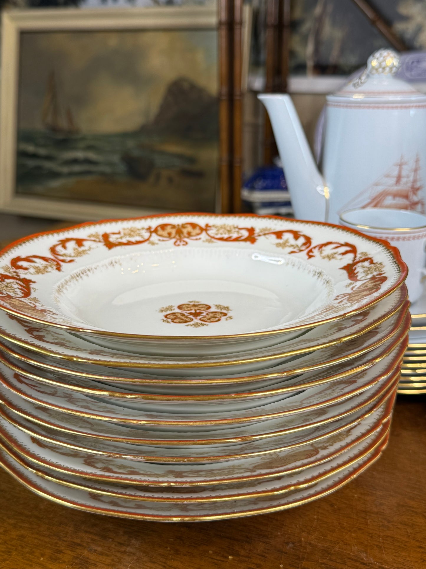 Antique c.1903 Théodore Haviland Limoges for Burley & Company Chicago Gilt Soup Bowls | Set of 10