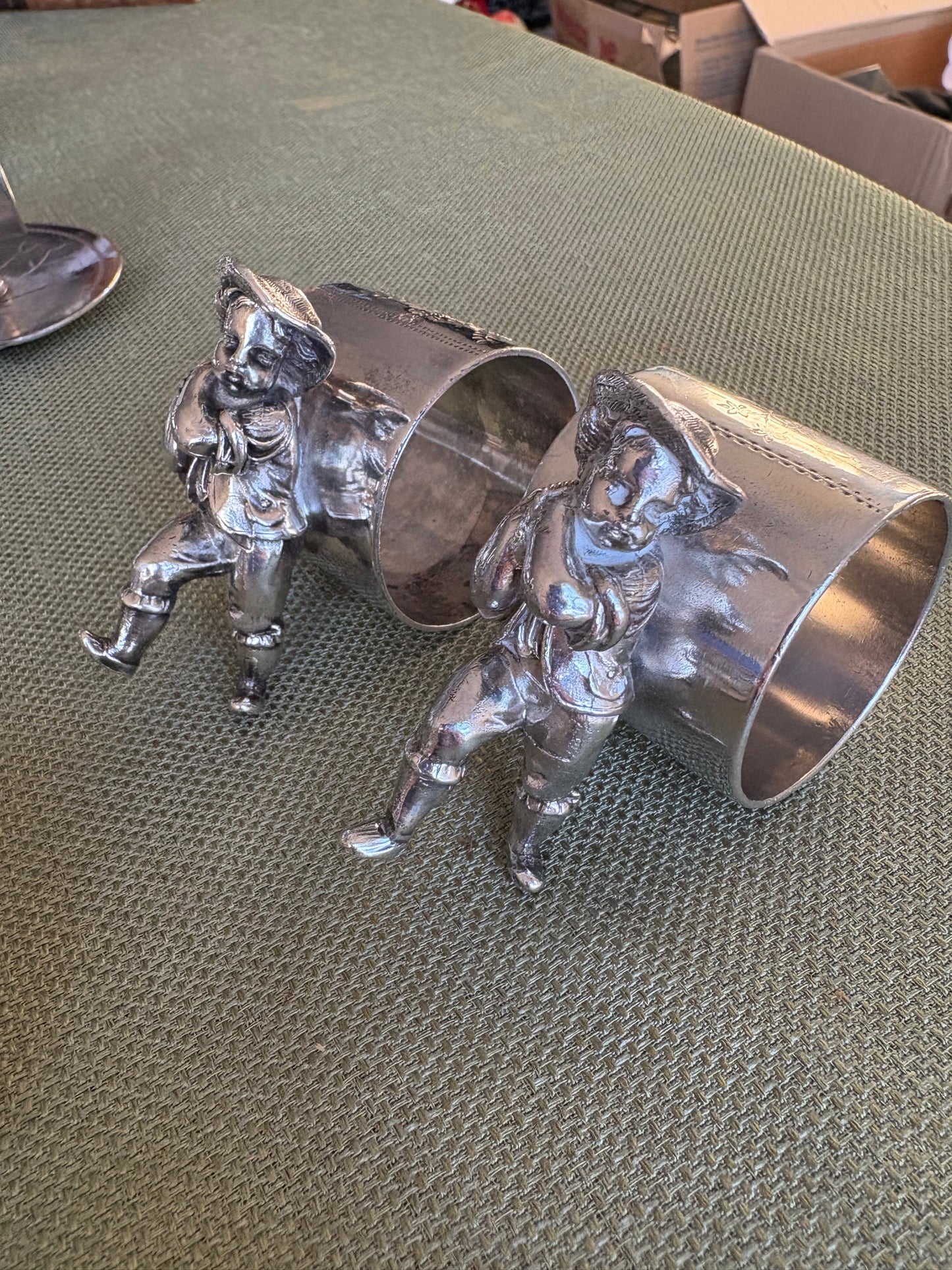 Victorian Silverplated Napkin Holder Boy with Rope over shoulder, monogrammed “HARRY”