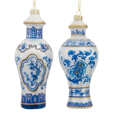 Blue & White Chinoiserie Glass Vase Christmas Ornament | Holiday Tree Decor | Style 1