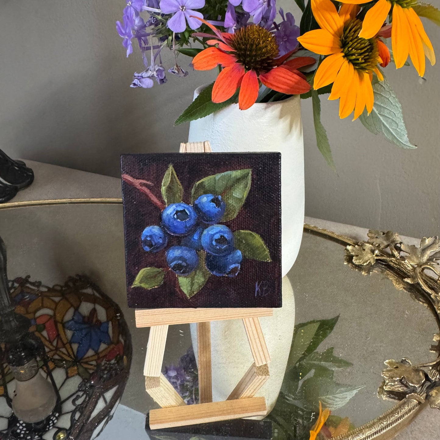 Mini art blueberries #2 original oil paintings on stretched canvas 3x3”
