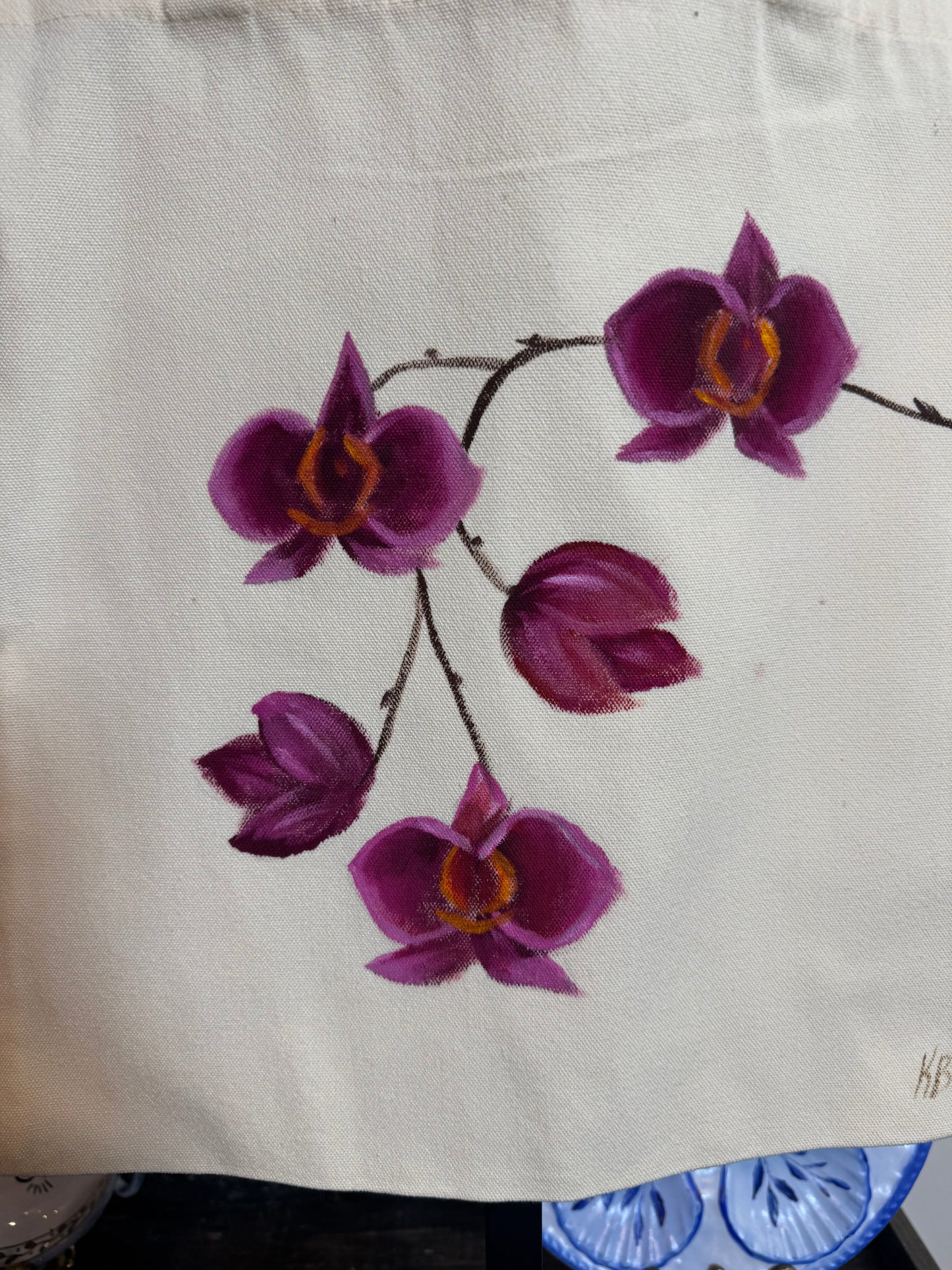 Magnolia hand painted tote bag 15x14”