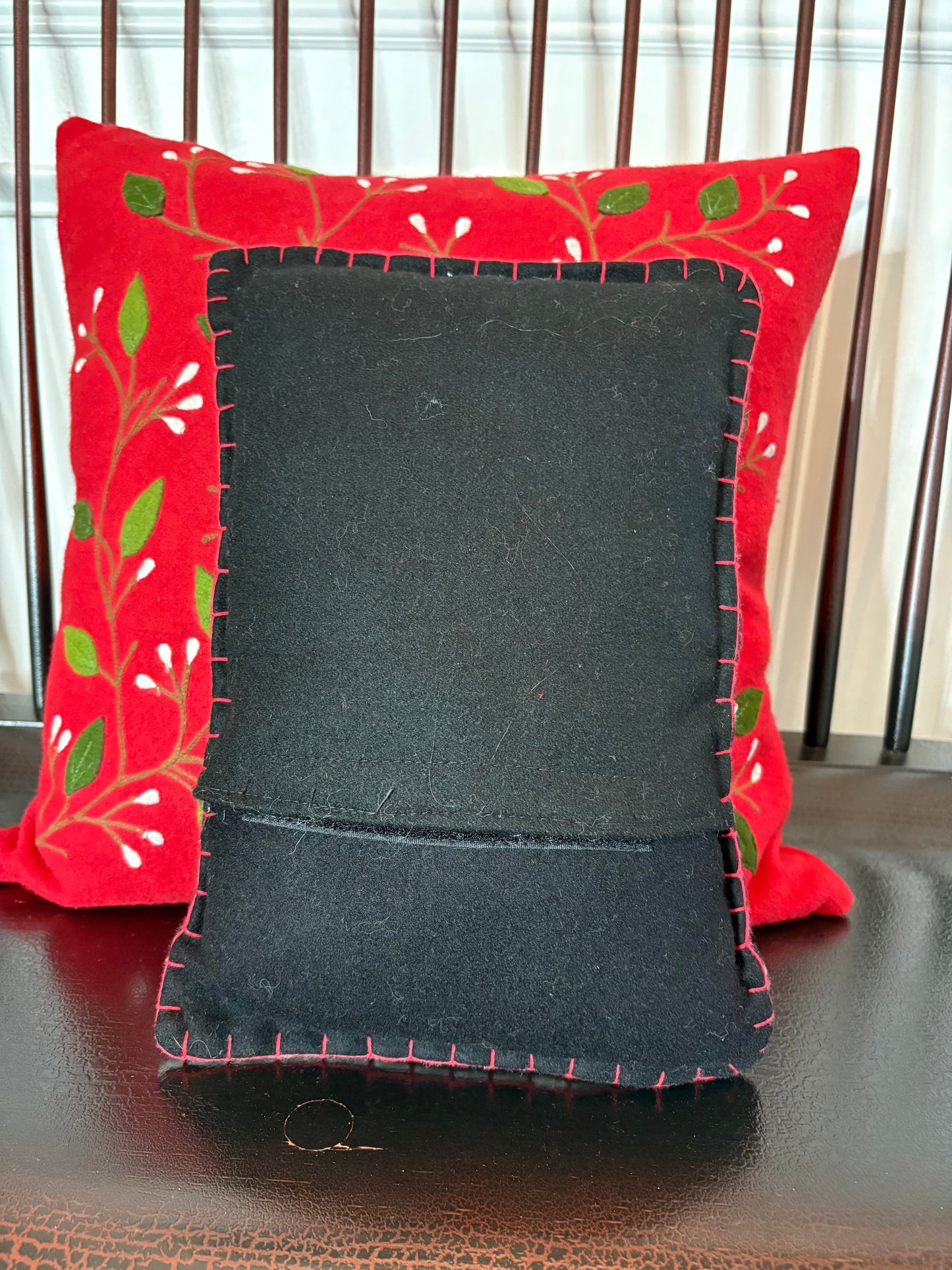 Embroidered Felted Pillow Santa Holding a Tree