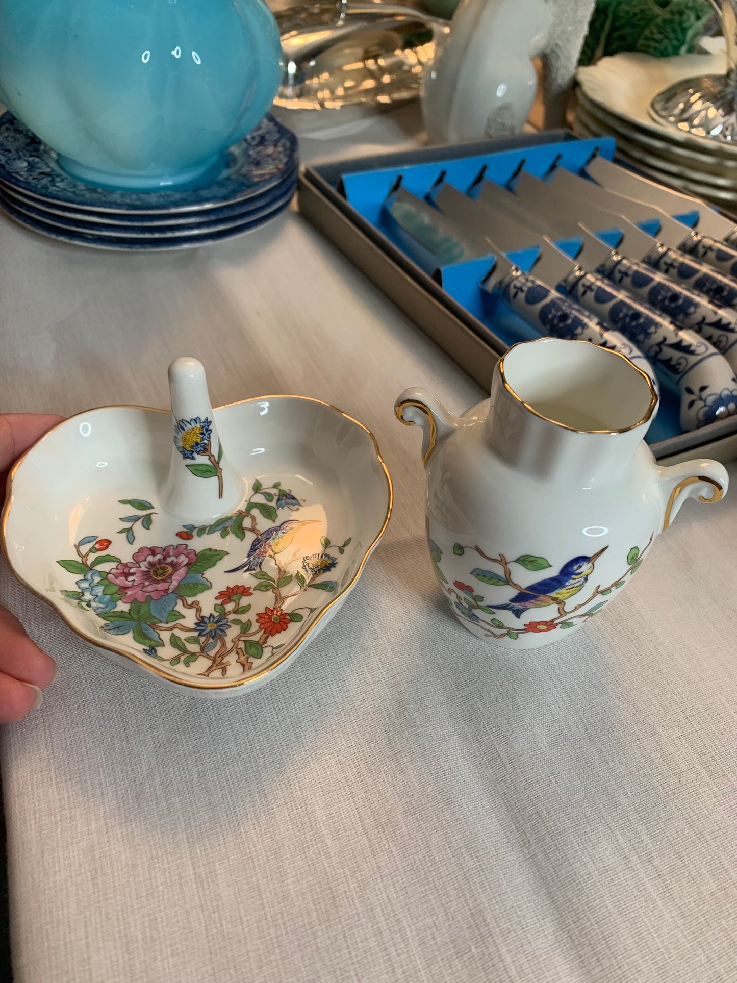 Set of Ansley “Pembroke” mini vase and Heart shaped jewelry dish