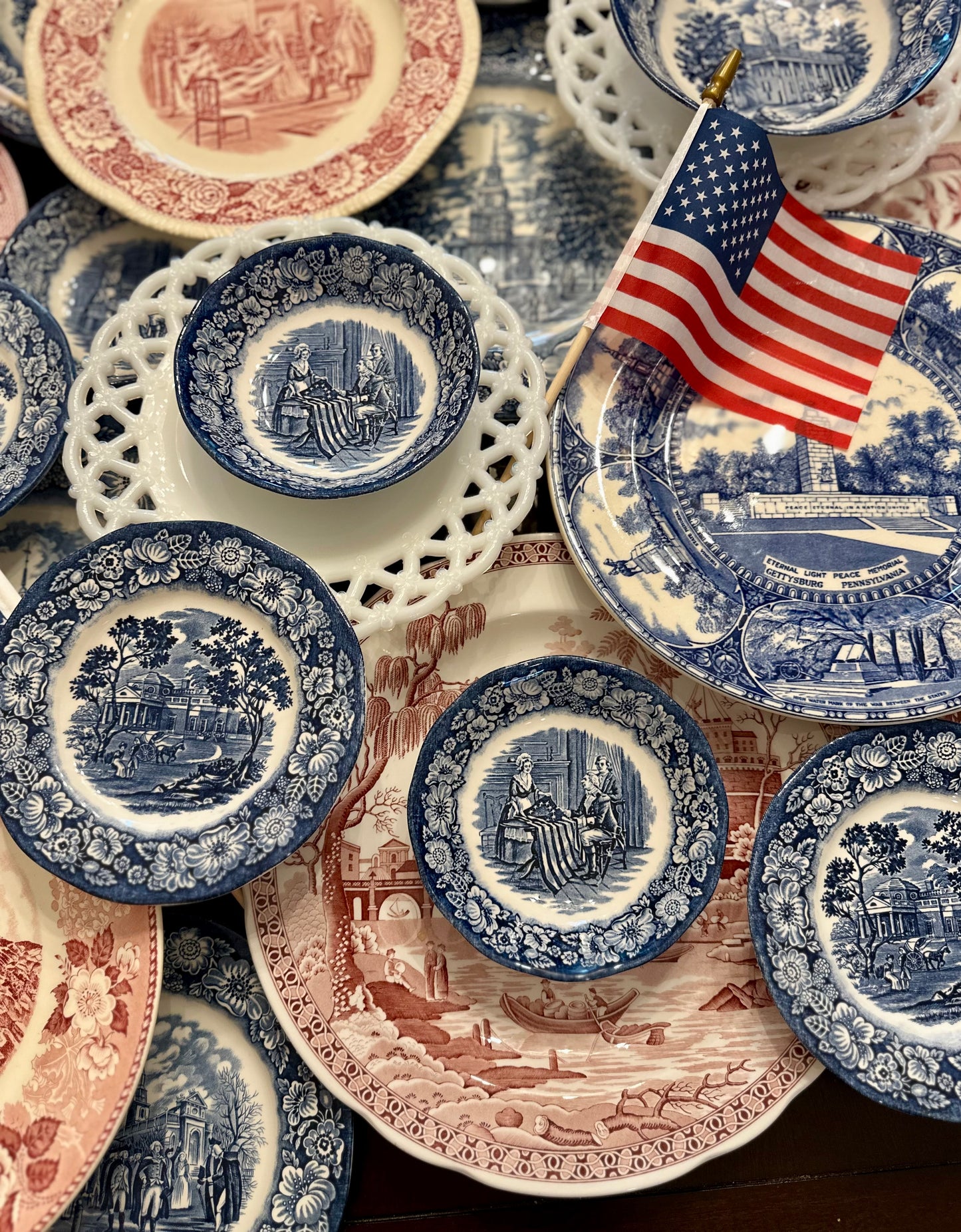 Old English Staffordshire Ware Blue & White Peace Memorial Gettysburg Plate, Made in England, 10”