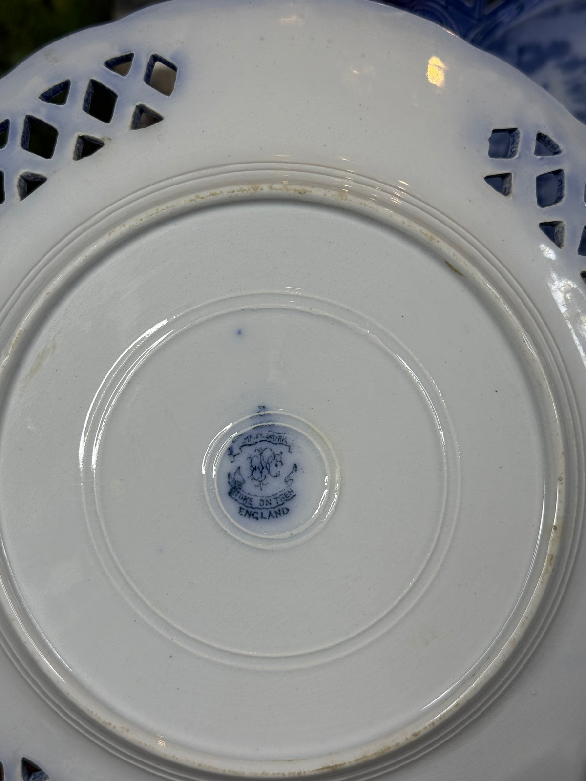 Antique Set of 3 Empire Porcelain Co. Pierced Blue & White City View Plates | Circa 1896–1912 | 9" Diameter #DA4516