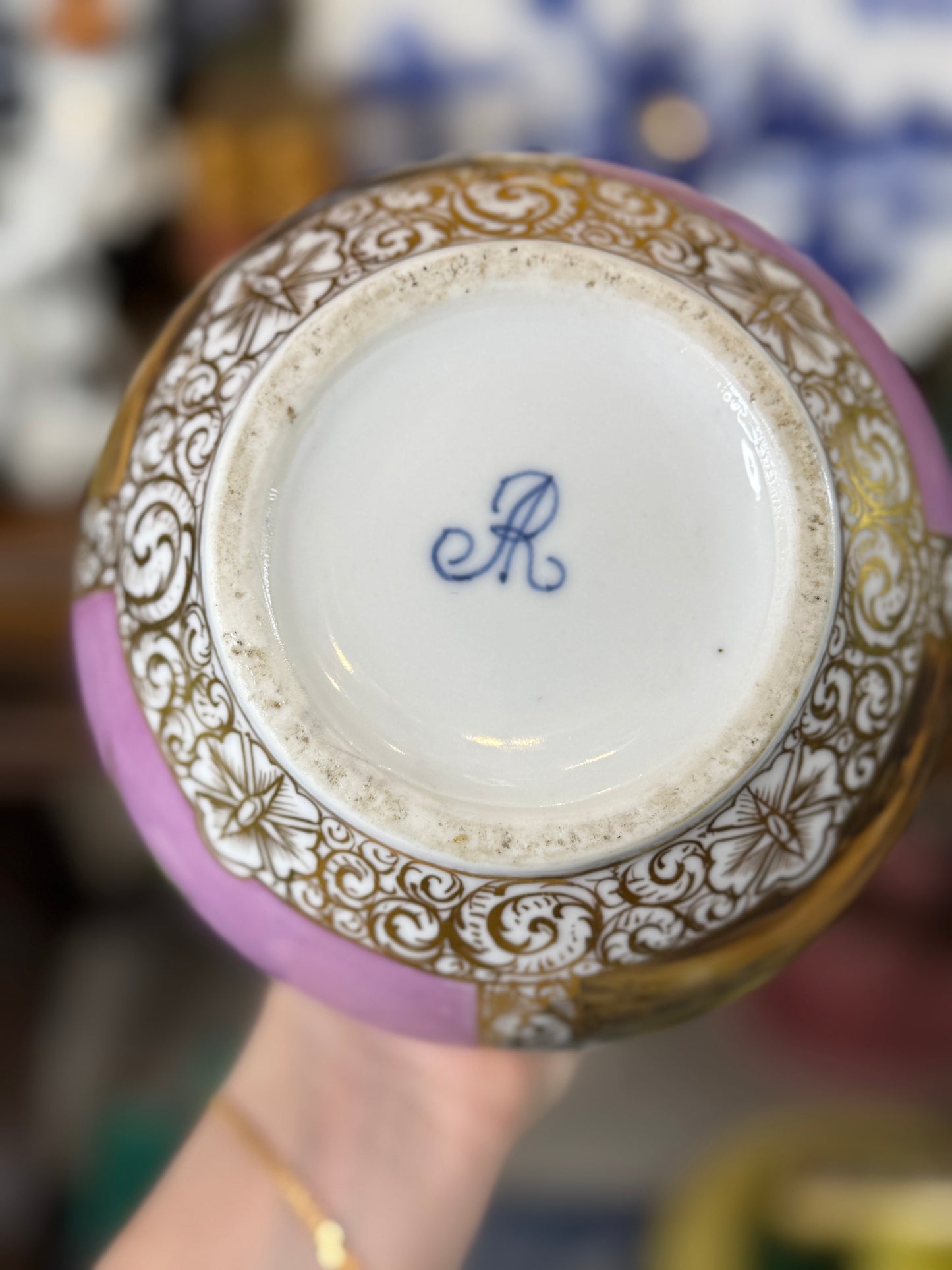 Antique Dresden Hand-Painted Cabinet Vase | Pink Ground & Gilt Porcelain | Romantic Scene | 9” Tall