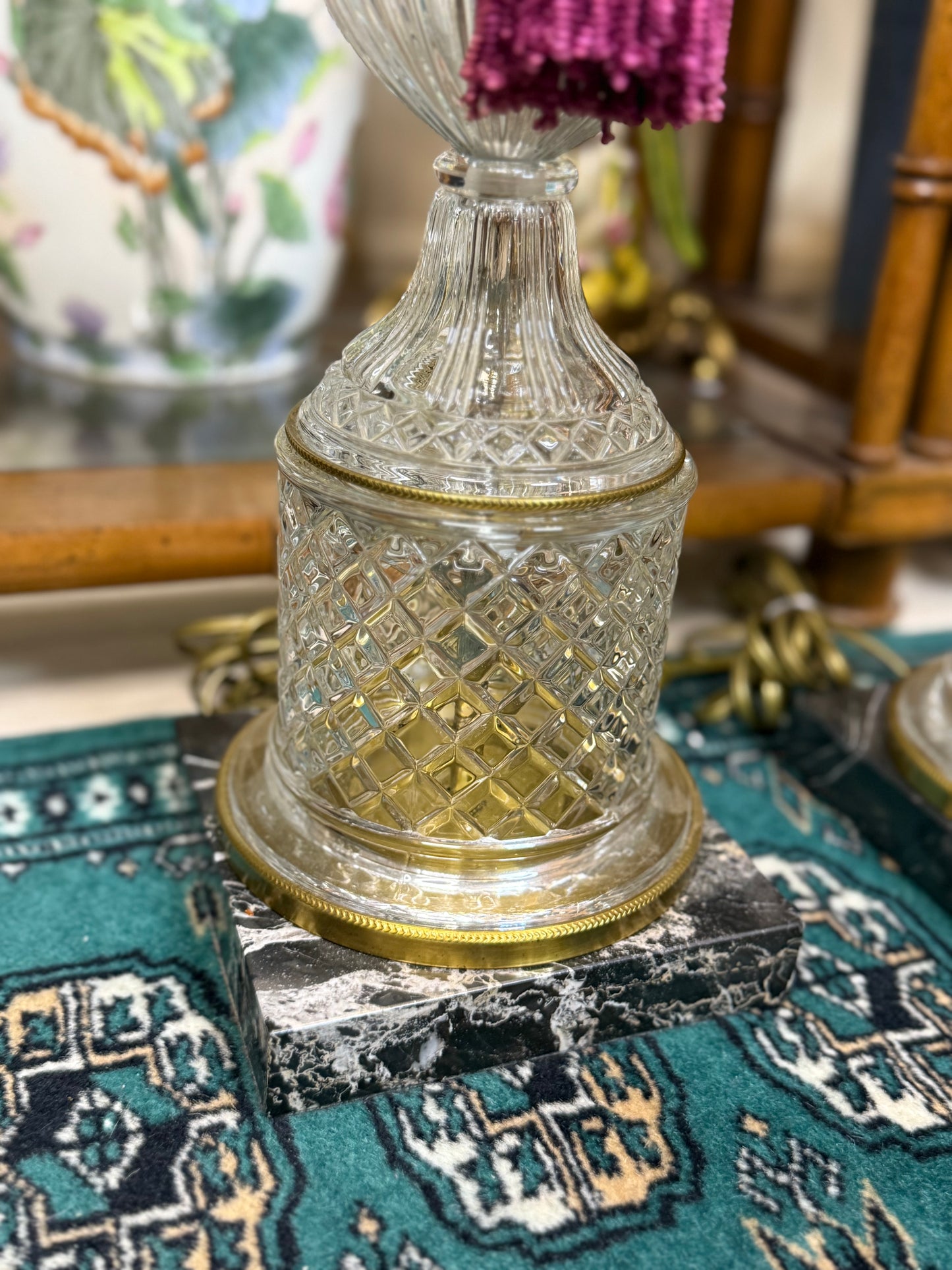 Pair of Vintage Paul Hanson Crystal & Brass Lamps | 33″ Tall - Excellent!