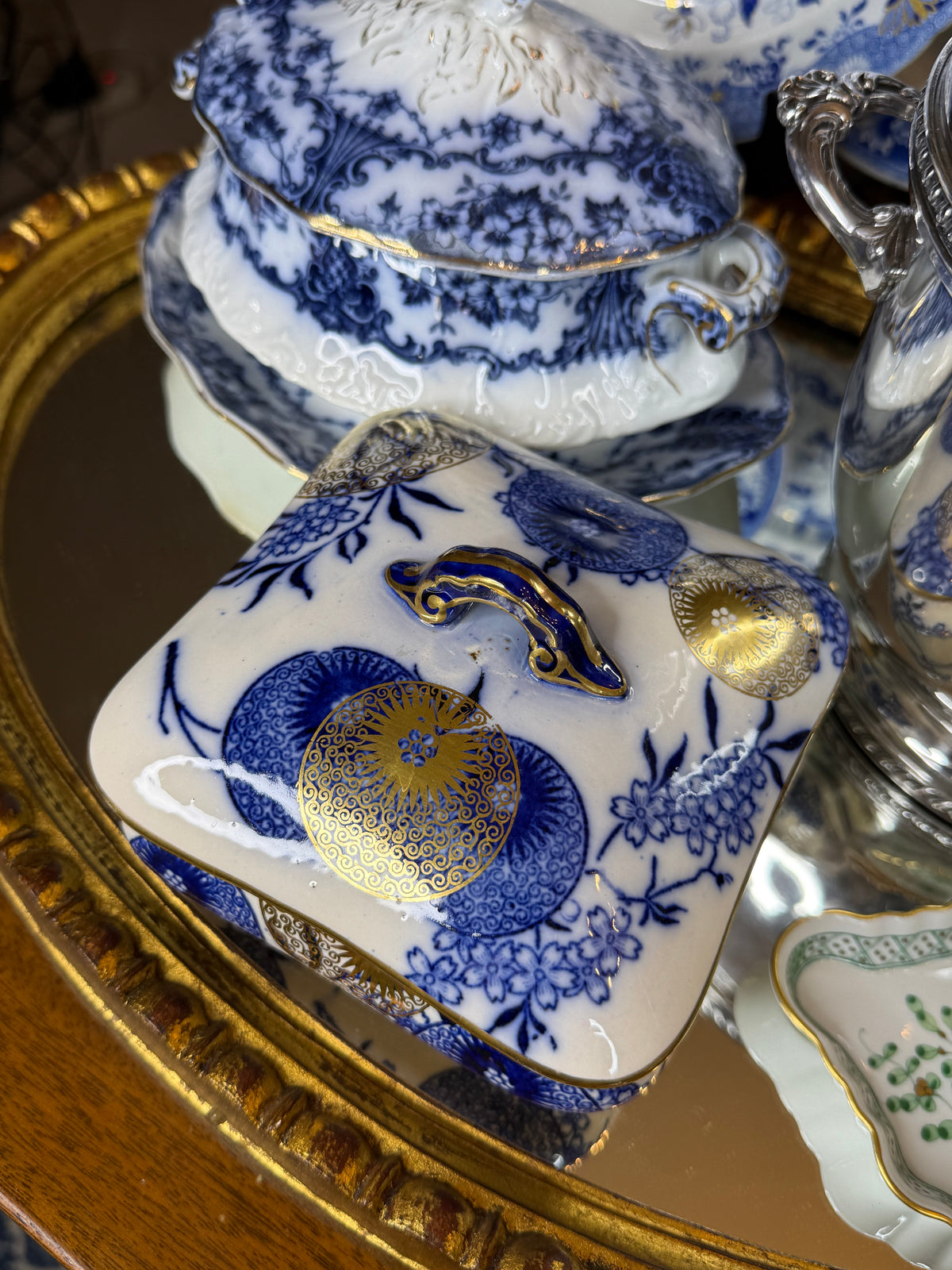 Antique Royal Doulton Persian Spray Porcelain Lidded Box | Cobalt Blue & Gold | c.1884–1900 | 6” W × 5” D × 3.5” H