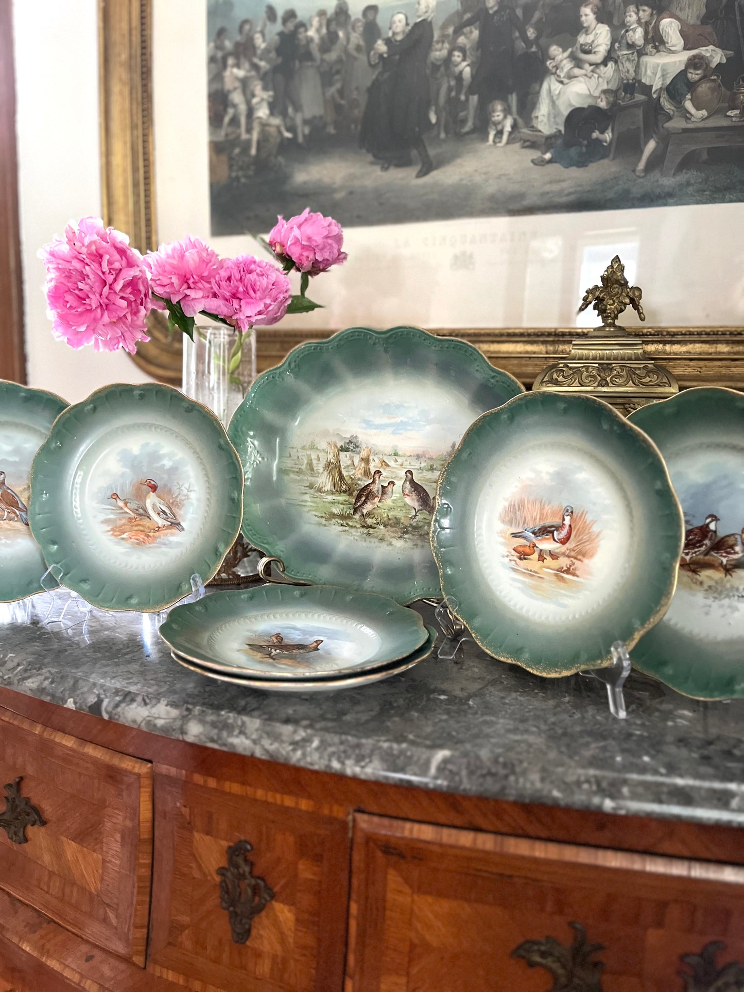 Complete Plate Wall 7 Piece - French Limoges Game Bird Service — Platter & Six Plates
