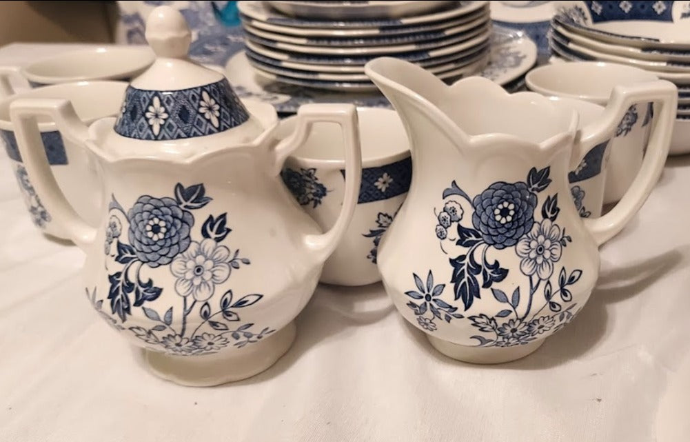 Blue and White Royal Staffordshire Floral Cream and Sugar Set