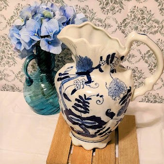Blue and white, large oriental style pitcher