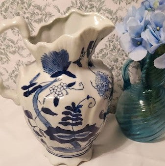 Blue and white, large oriental style pitcher