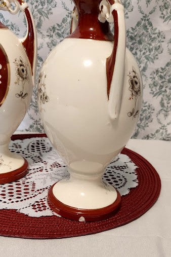 3 piece set of hand painted vases with matching bowl, very old, but still beautiful!