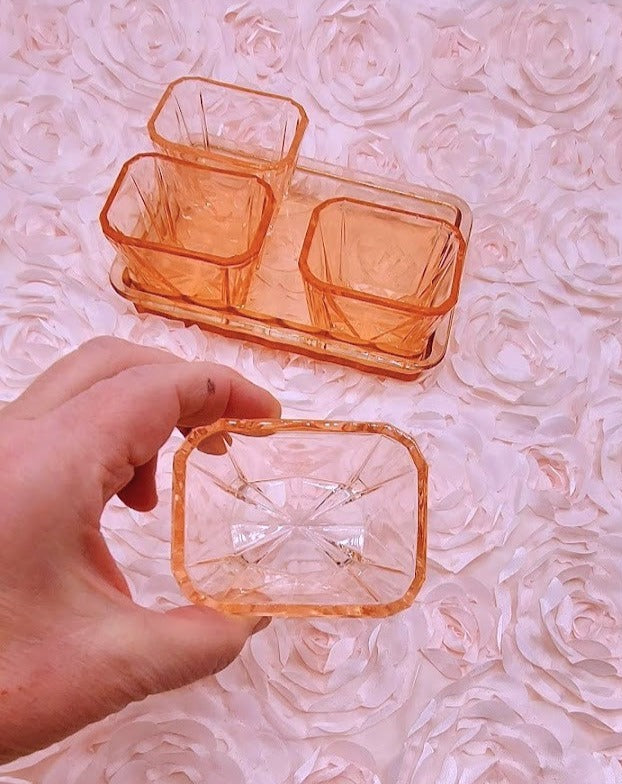 Pink Set of Cambridge Nut candy cup bowls with Tray Or Condiments holder