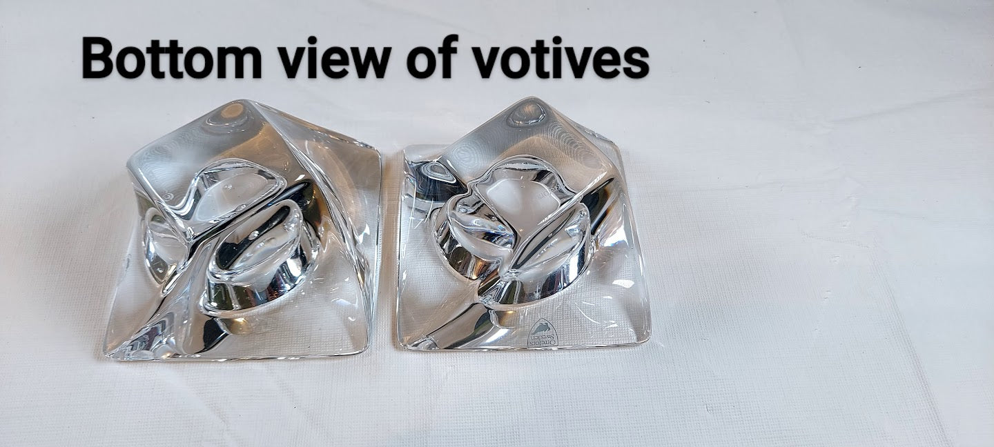 Crystal Votive Candle Holders, Set of 2 by Orrefors Sweden, "Tornado Design"