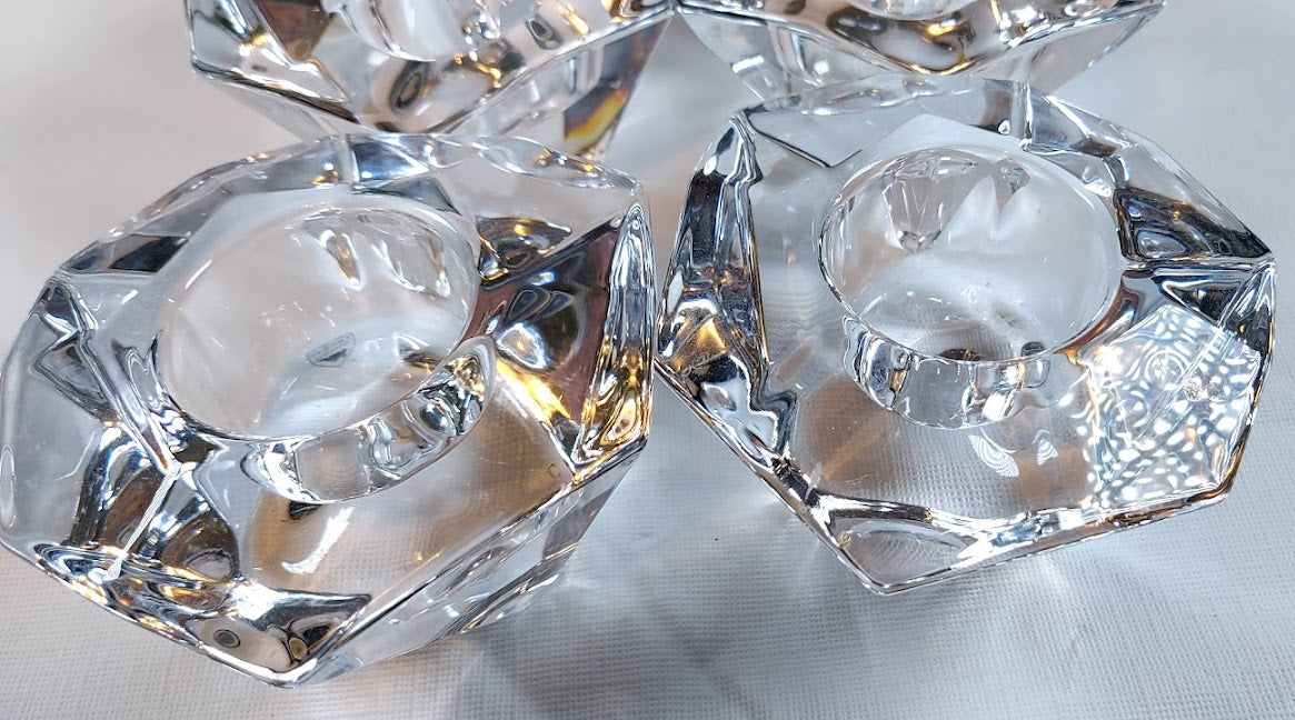 Crystal Votive Candle Holders, Set of 4, by Orrefors Sweden, "Precious Design"