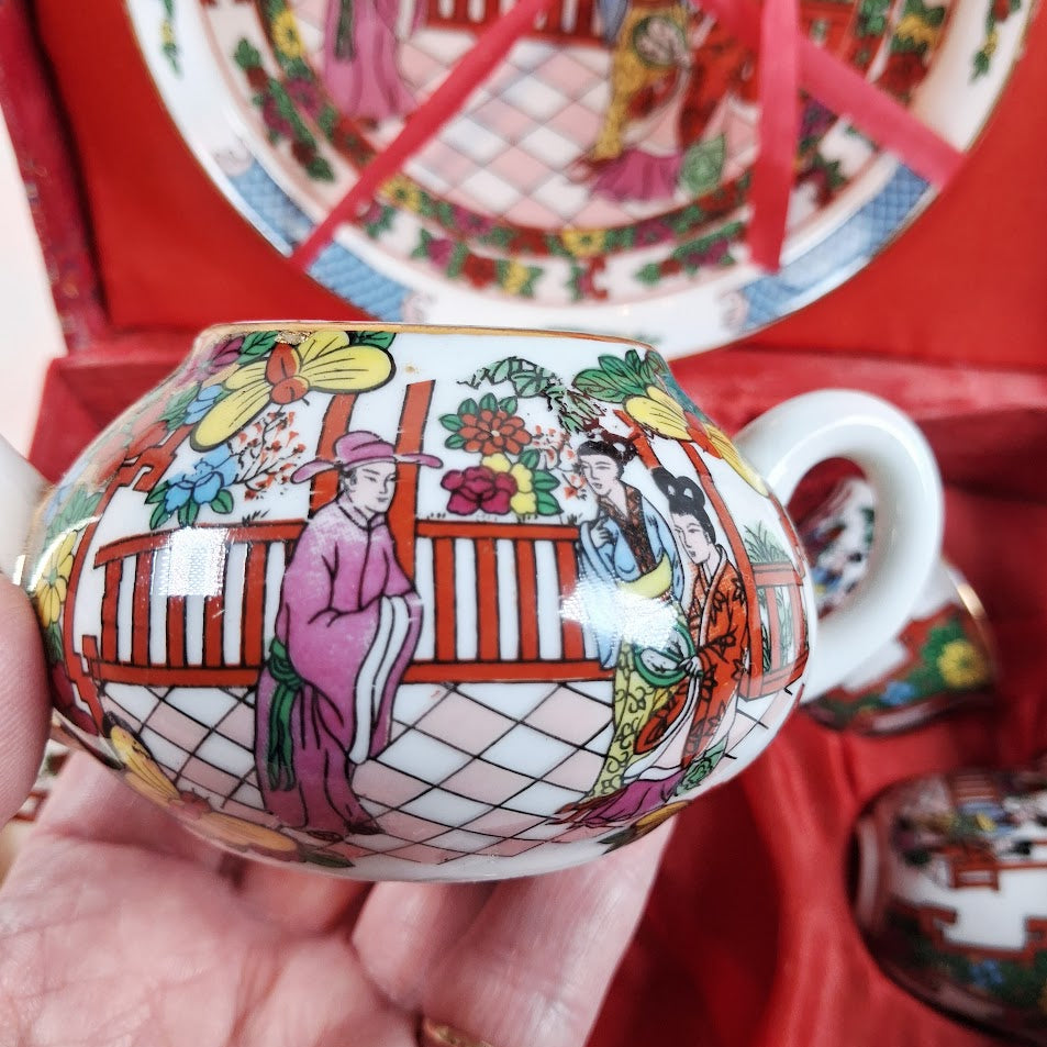 Vintage Chinese Miniature 9-piece Porcelain Tea Set