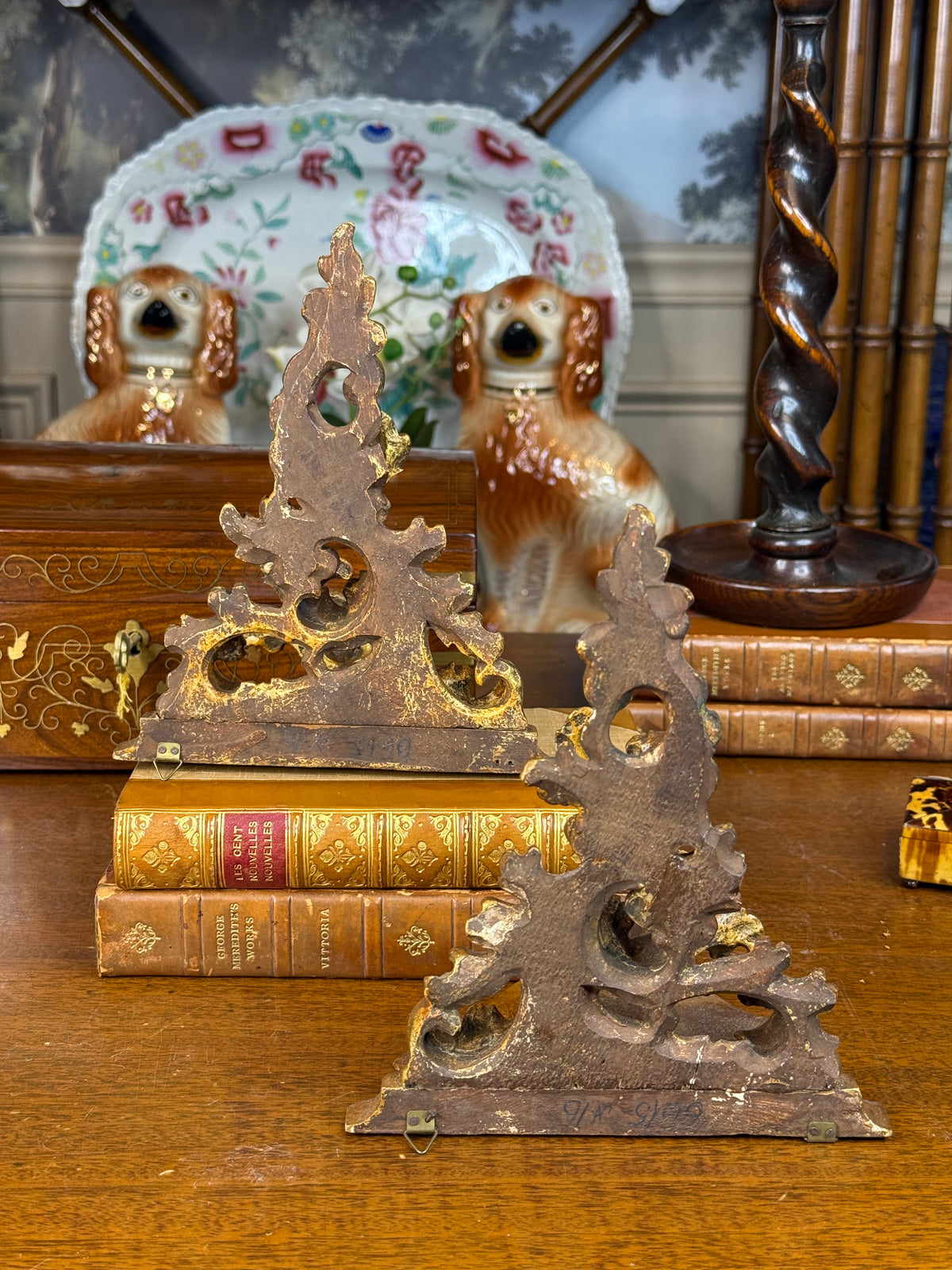 Pair of Vintage Italian Rococo Carved Giltwood Wall Brackets / Sconces, c. 1950 – 8”H