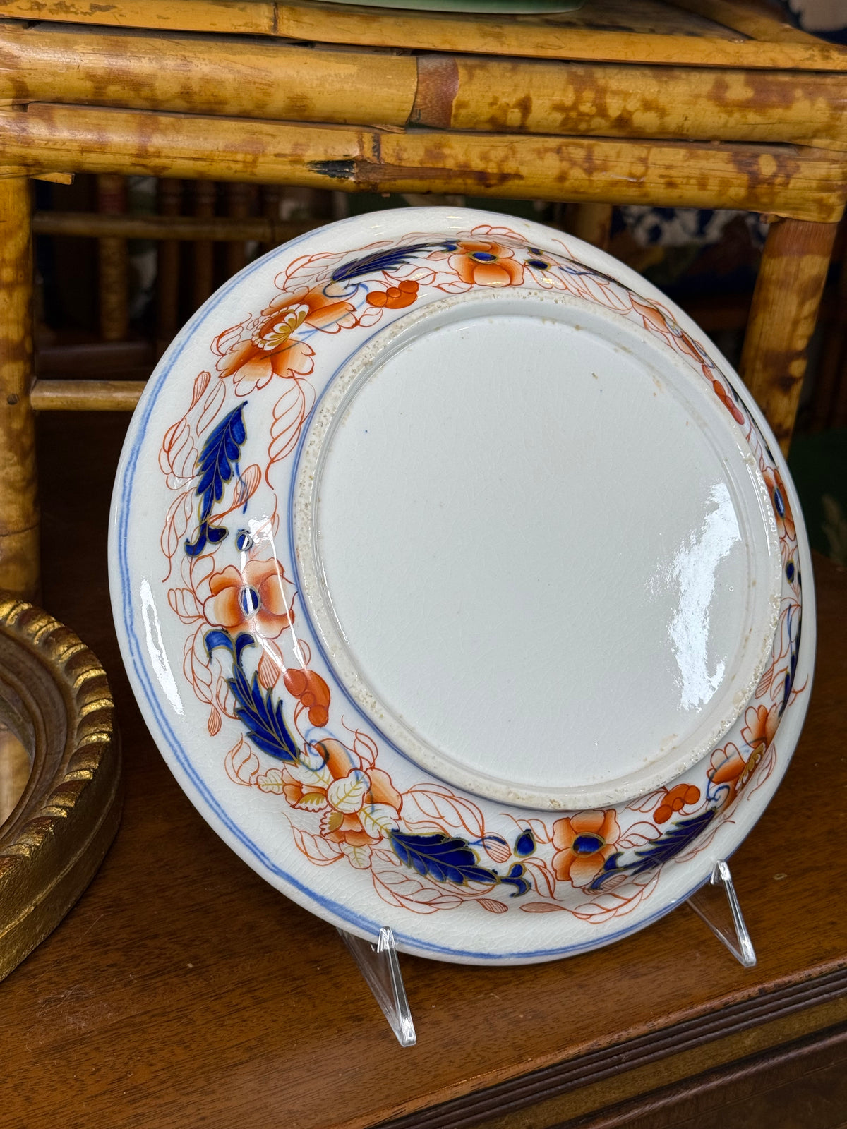 RESERVED - YVONNE - Antique English Ironstone Imari Floral Shallow Bowl | Cobalt Blue, Iron Red & Gilt | Staffordshire Style | 10”D **small chip**