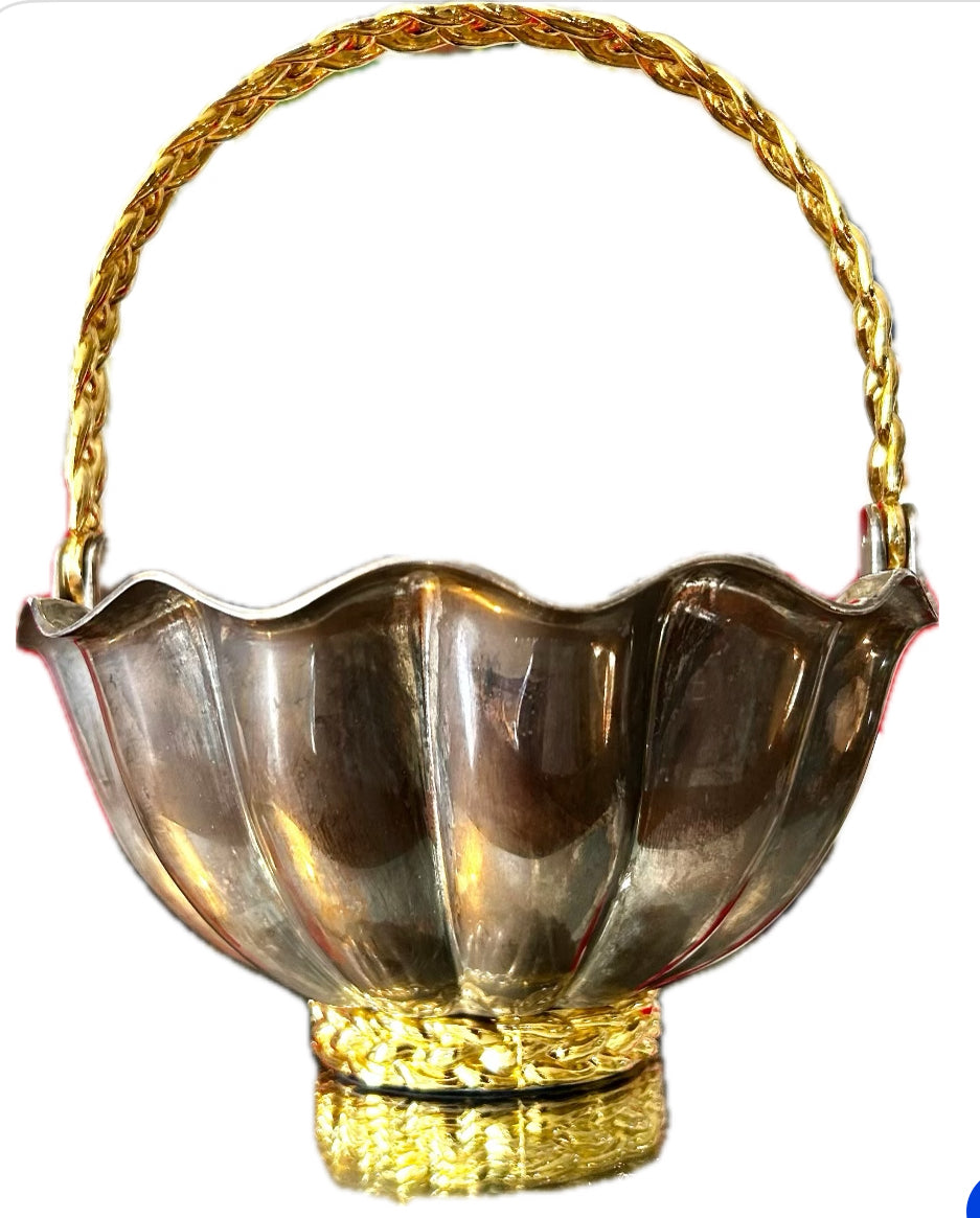 Vintage silver plated & brass basket planter by designer International Silver Co