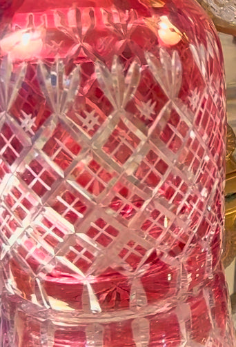 delightful vintage pink red cut crystal vase decanter