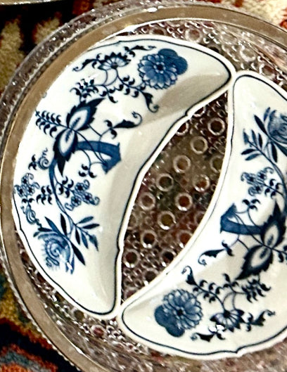 Set of 2 Blue & white blue onion crescent bone plates