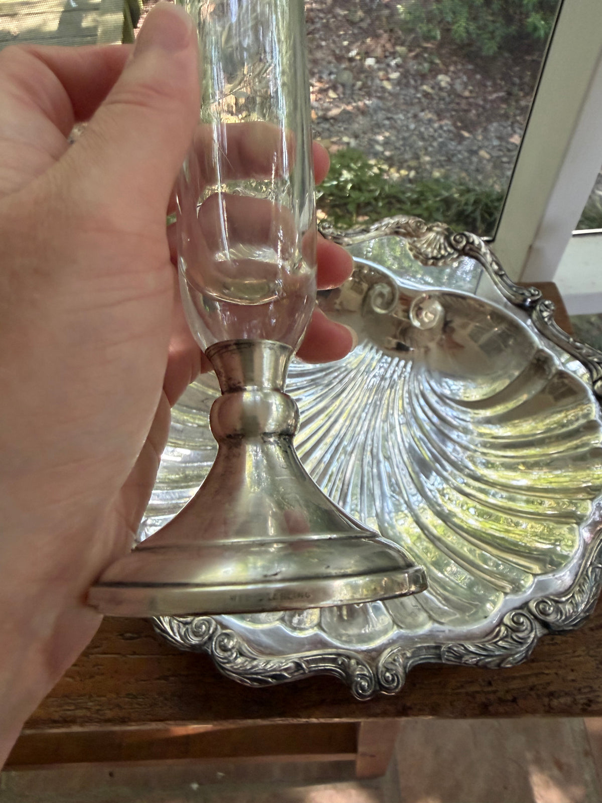 Sterling Webb bud vase with etched design and fluted rim!