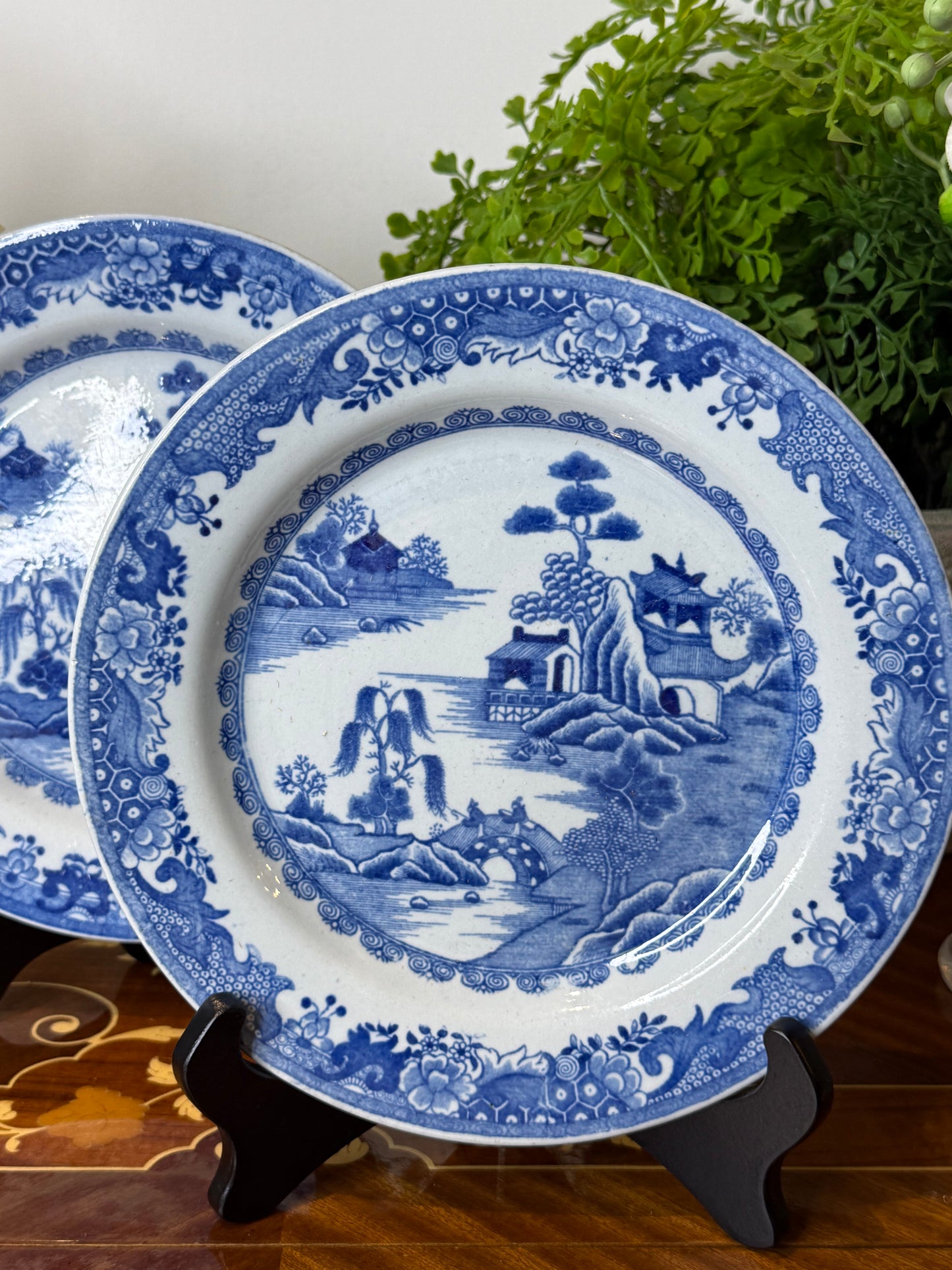Antique John Maddock & Sons English Blue & White Transferware Wash Pitcher | Chinoiserie Ewer | 14”