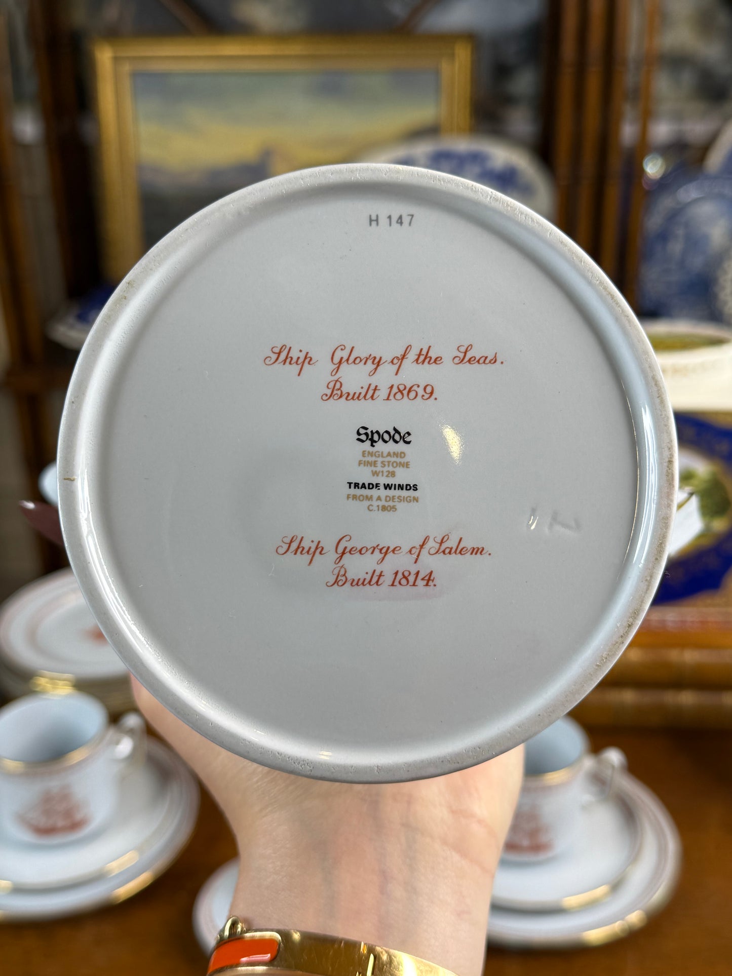 Vintage Spode Trade Winds Red W128 Coffee Service | Coffee Pot + Two 4-Piece Place Settings | England