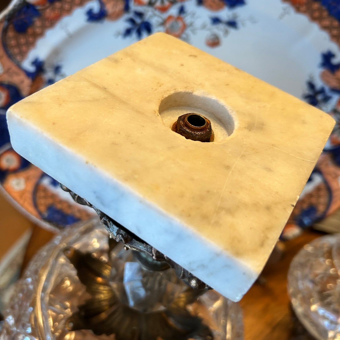 Beautiful bronze , marble & crystal footed delightful centerpiece bowl