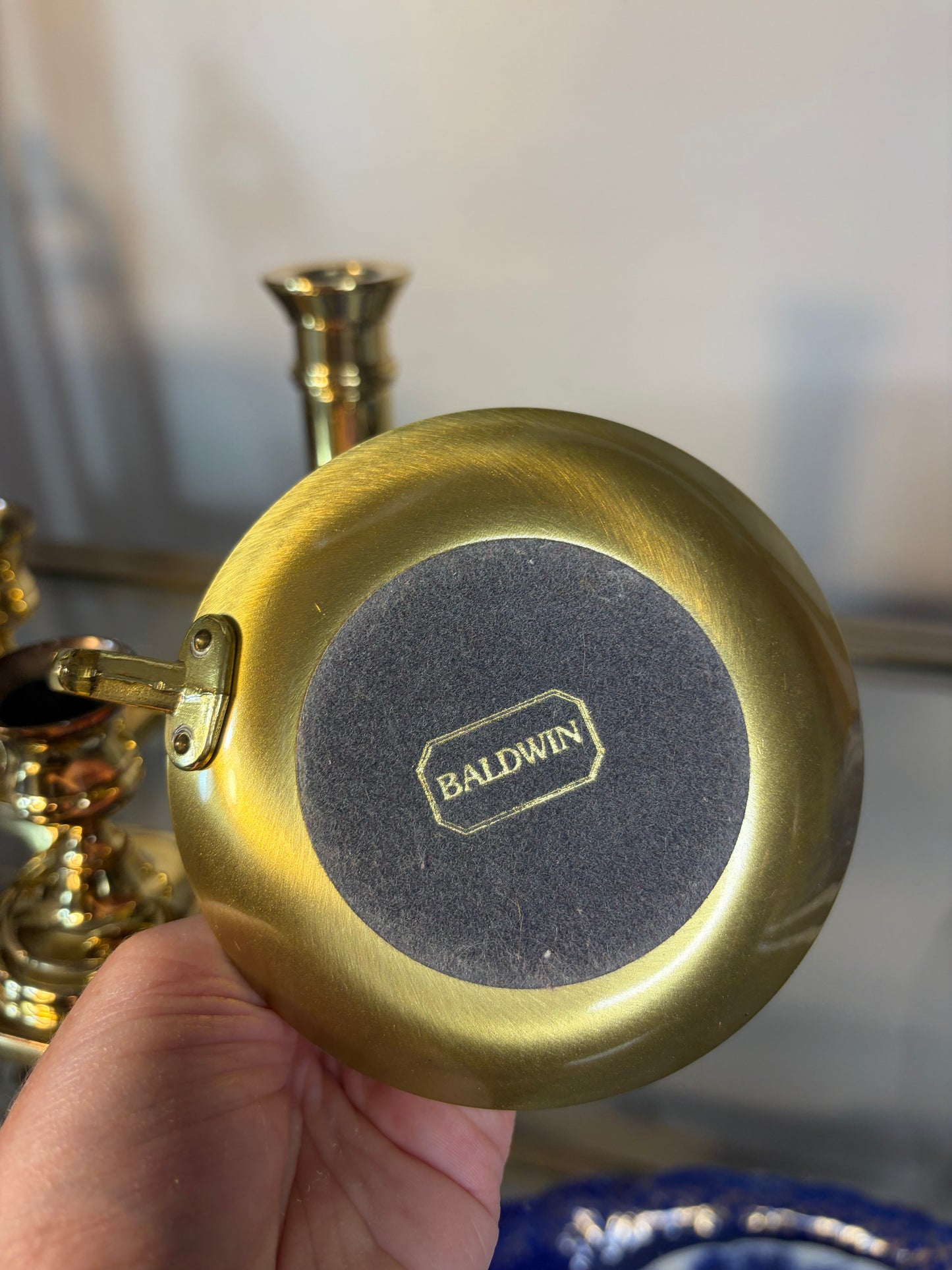 Lovely brass candleholders set of 4! Two marked Baldwin Brass!