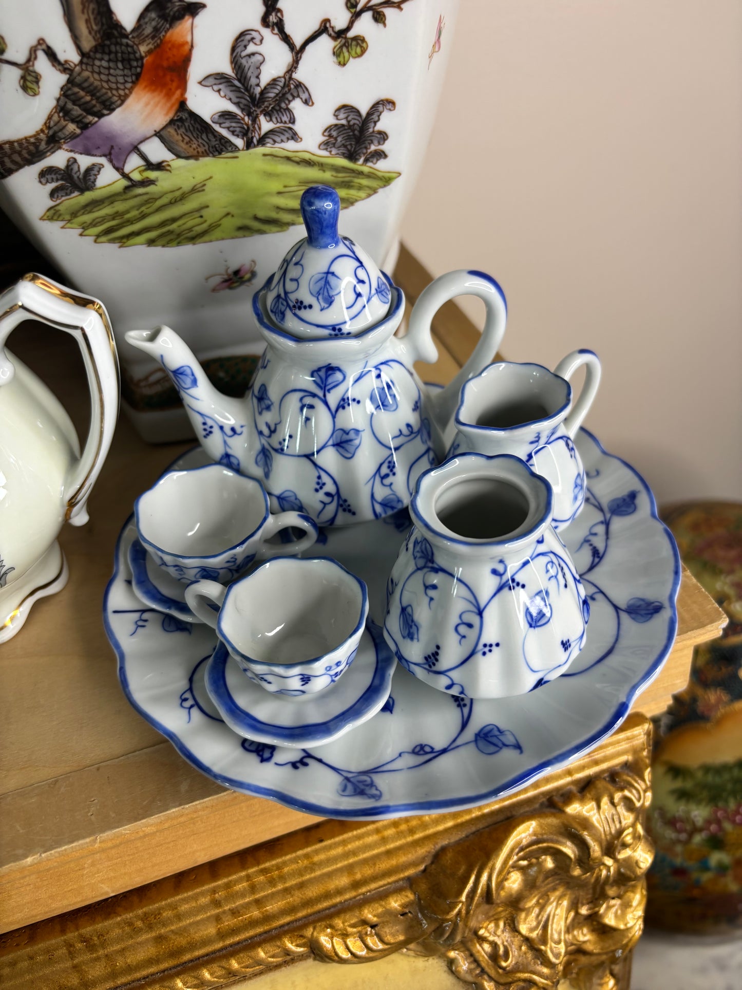Beautiful miniature blue and white tea set!