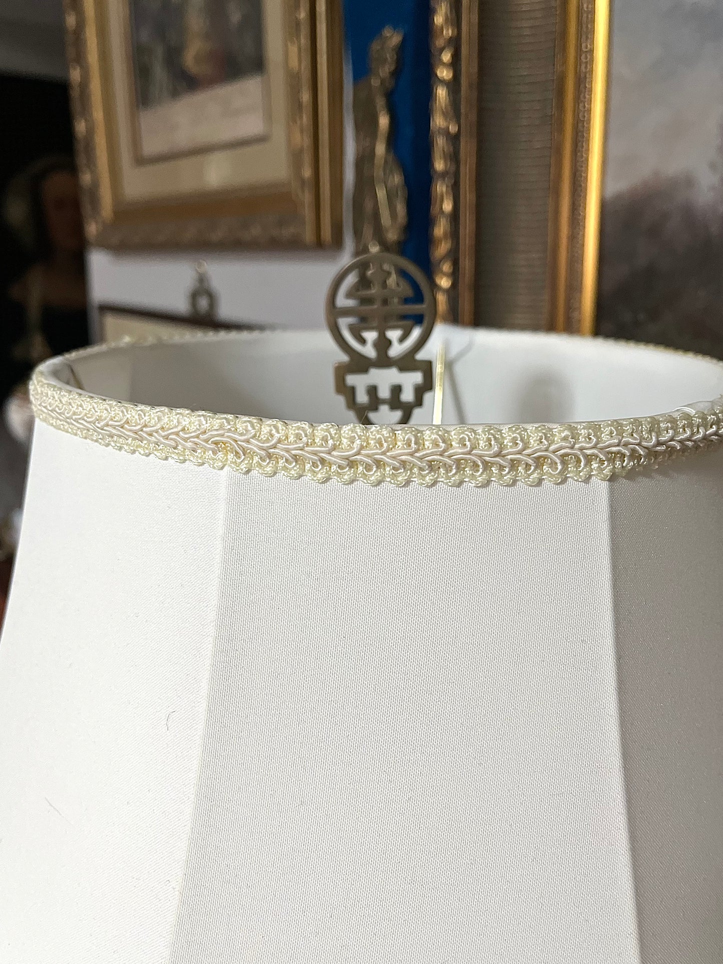 Signed Japanese Kutani Footed Lamp With Gorgeous Silk Brocade Shade