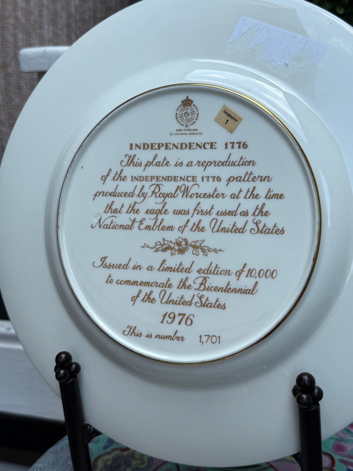 Royal Worcester “Independence 1776” Limited Edition Plate – 1976 Bicentennial Eagle Design, 10.5”