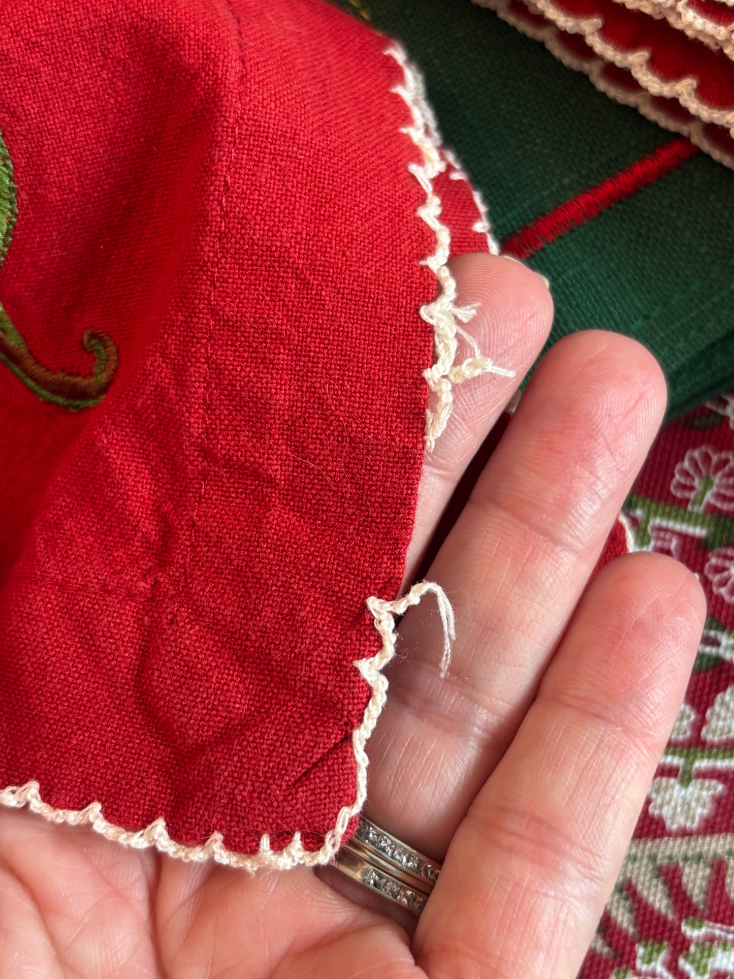 Set (12) Vintage Holiday Napkins with contrast stitching