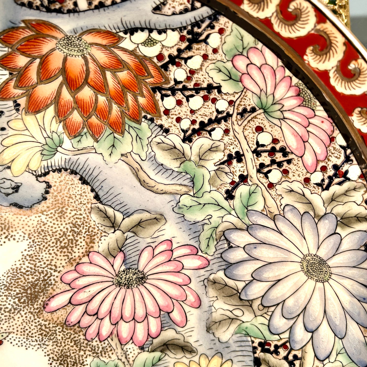 Gorgeous chinoiserie chrysanthemum massive 14 in platter