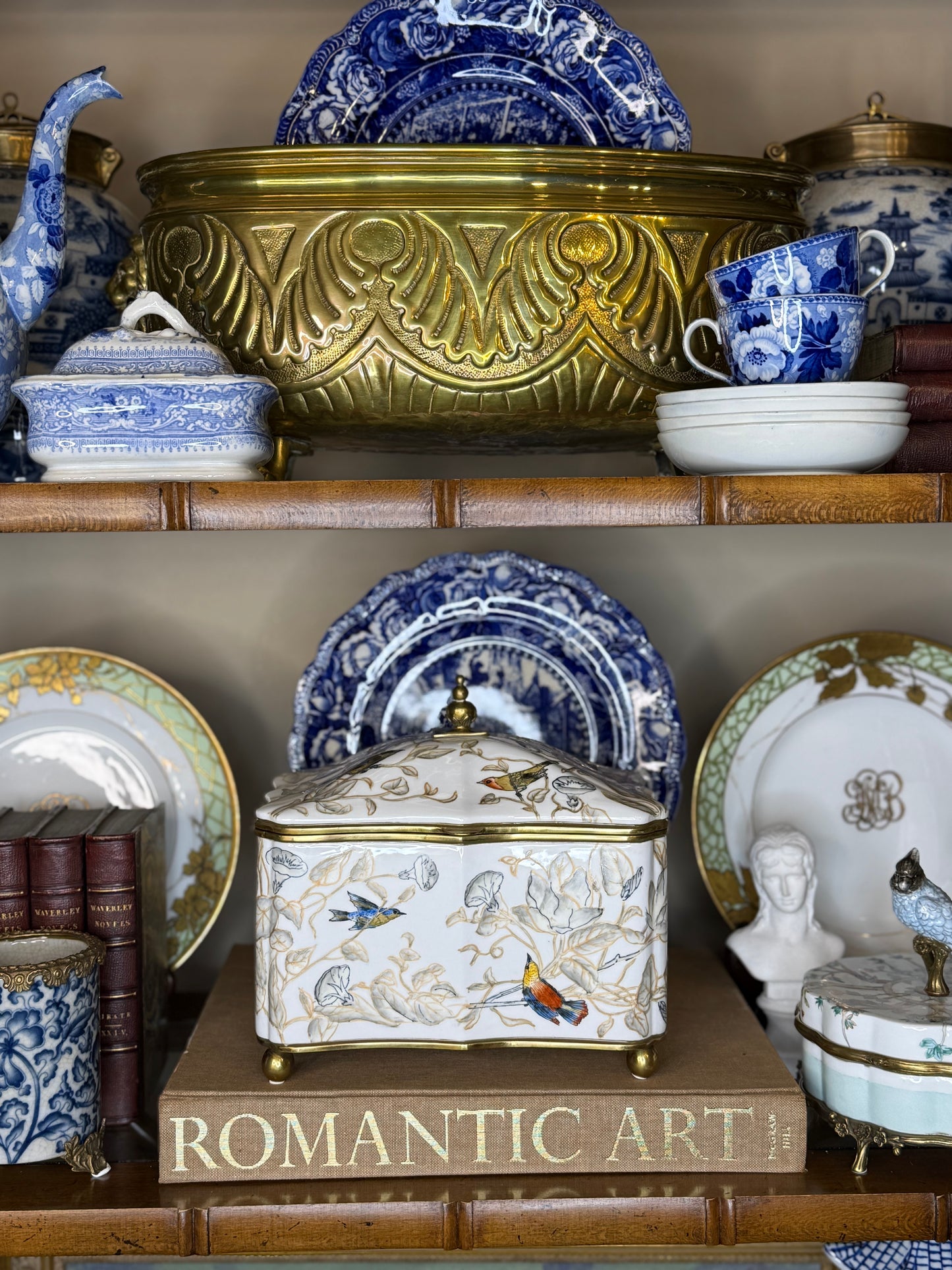 Danny’s Fine Porcelain | 9” Hinged Porcelain Box with Bronze Accents – Hand-Painted Birds & Vines