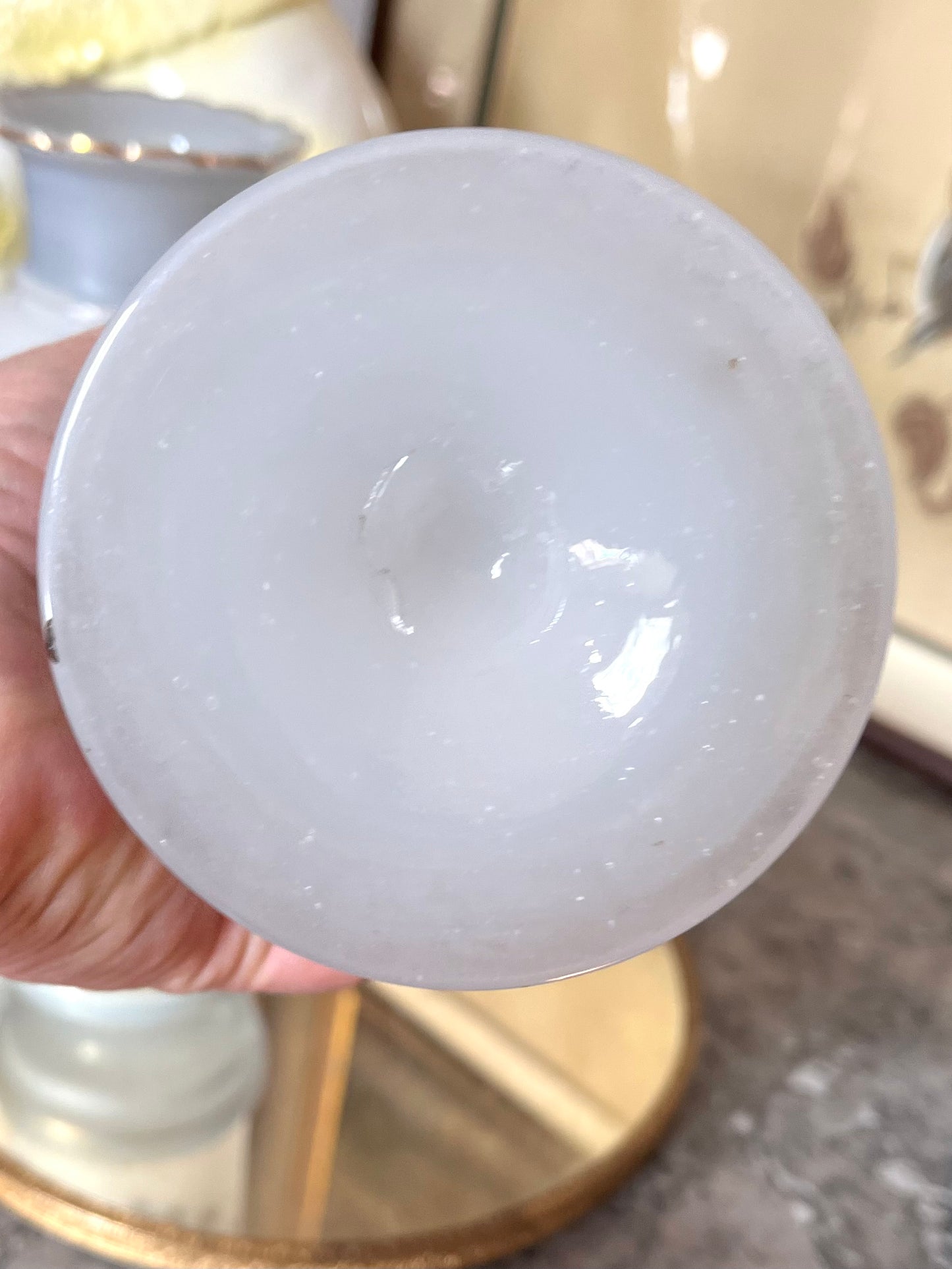 Unique Pair Of Hand Painted Bristol Glass Vases With Left/Right Hands And Flowers 9”