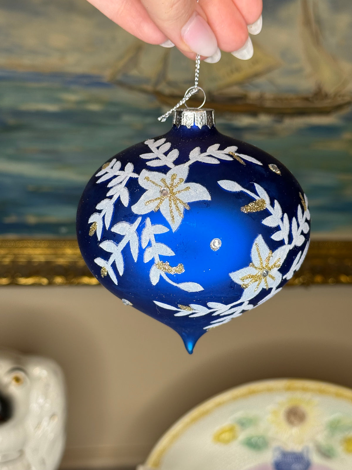Kurt S. Adler | Indigo Blue & White Glass Christmas Ornaments | Ball, Onion & Drop Shapes | Set of 3