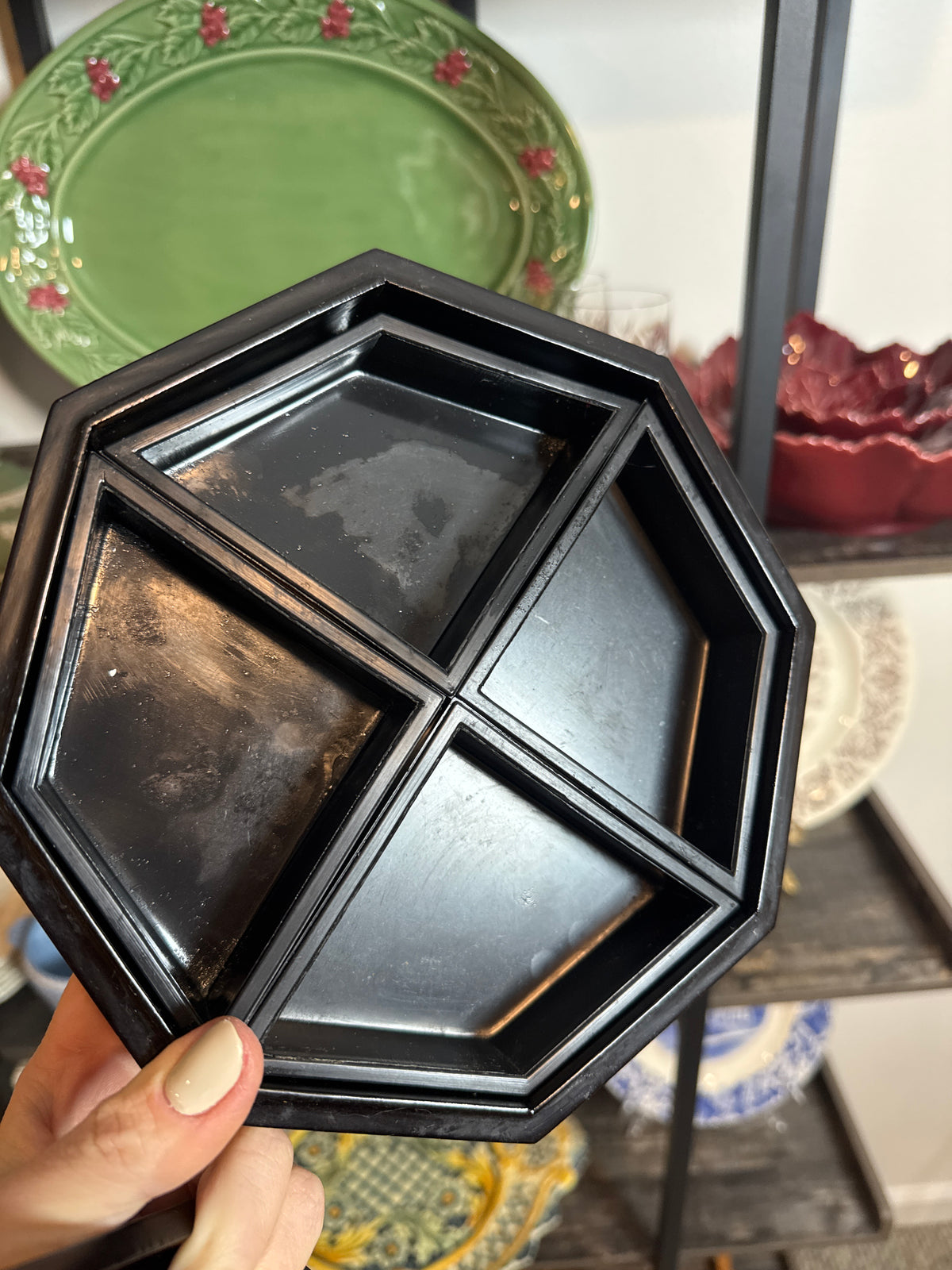 Vintage Korean Mother-of-Pearl Inlaid Octagonal Lacquer Tray