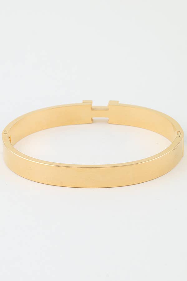 Navy Enamel “H” Gold Hinged Bangle Bracelet W/ Box