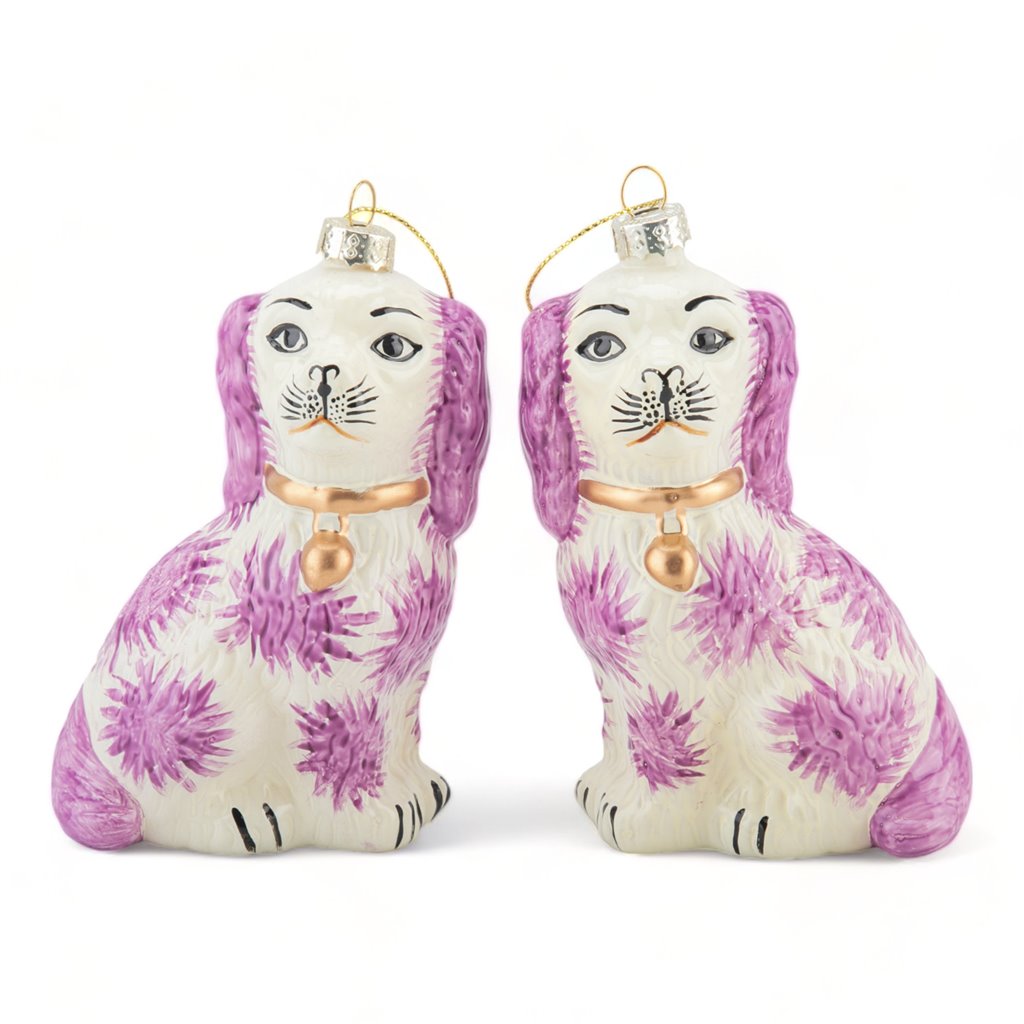 Danny's Fine Porcelain |Staffordshire Dog, 5" Glass Ornament Pair Pink