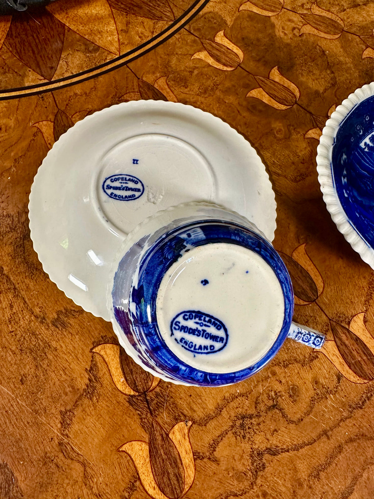 Pair Copeland Spode Tower Blue Oversized Tea Cups & Saucers | c.1902–1935